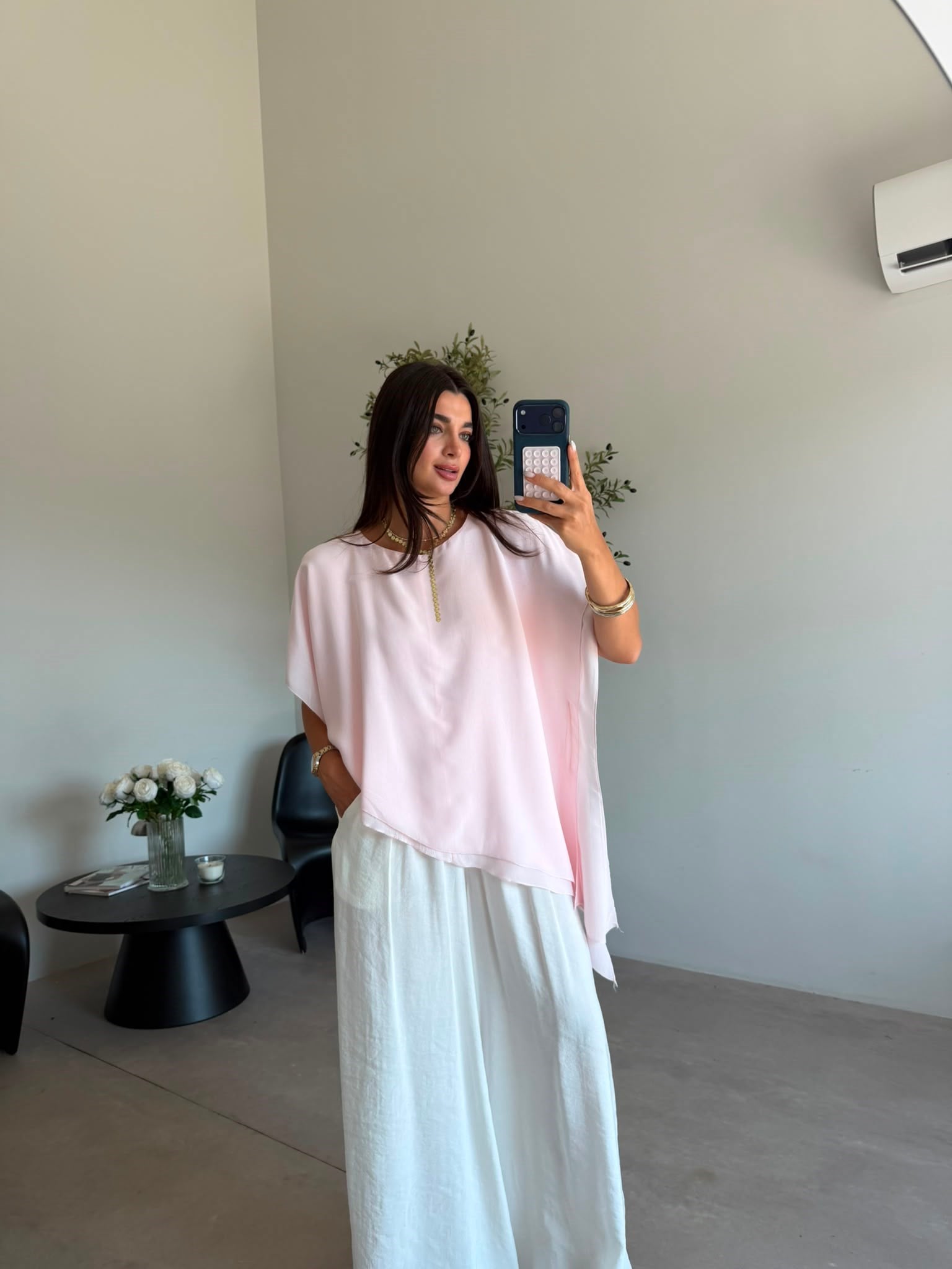 Pembe Oversize Asimetrik Bluz