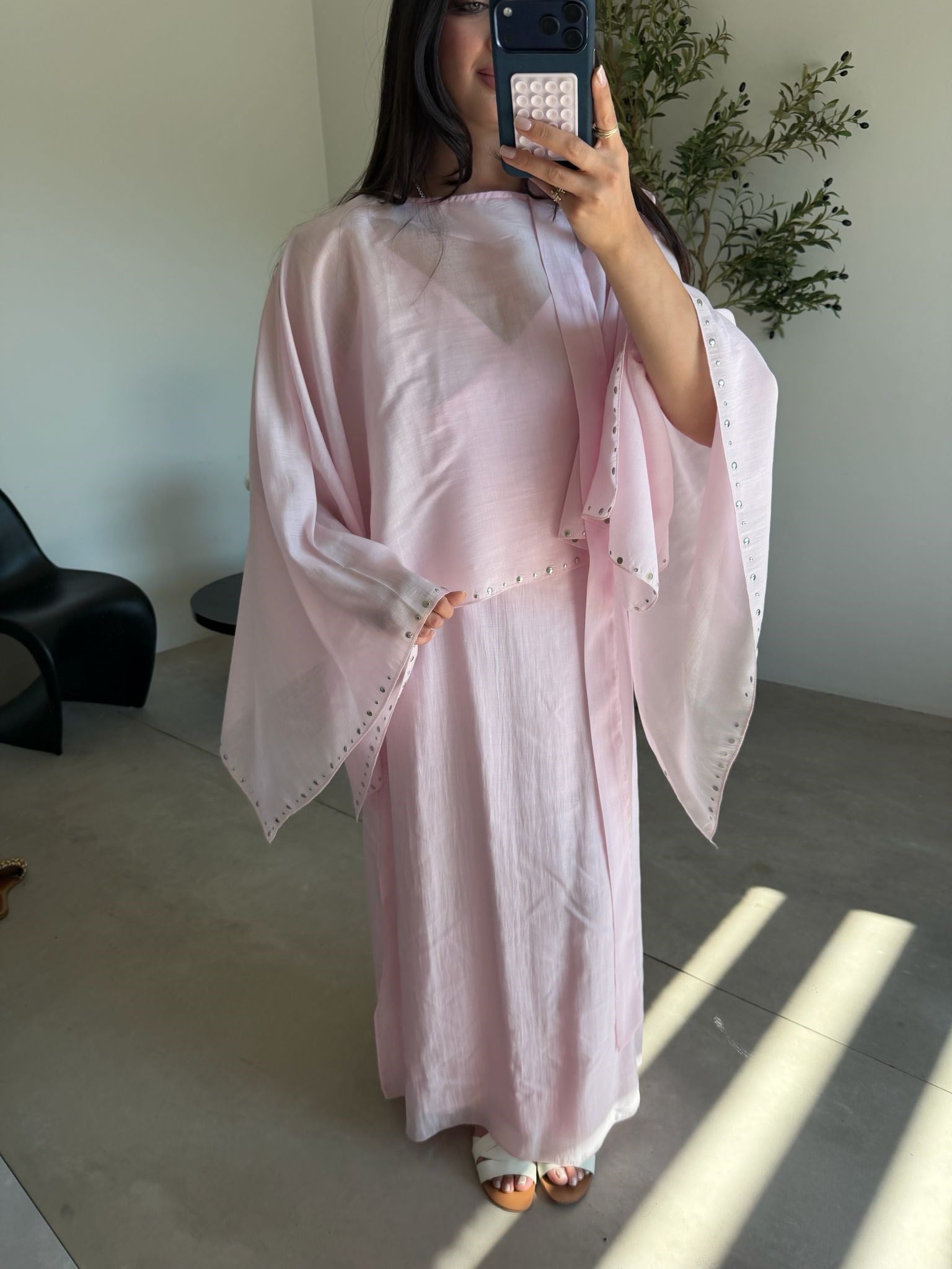 Pembe Pelerini Astarlı Elbise