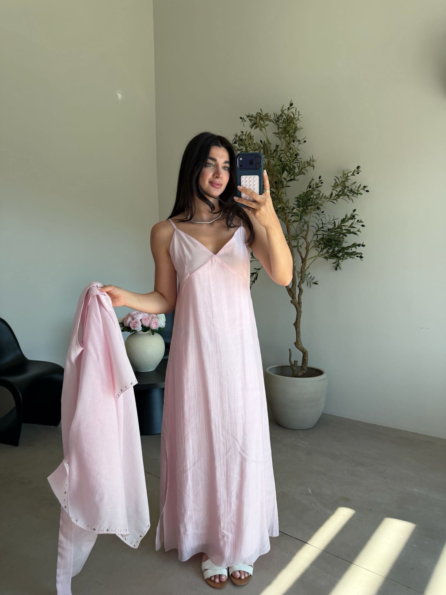 Pembe Pelerini Astarlı Elbise