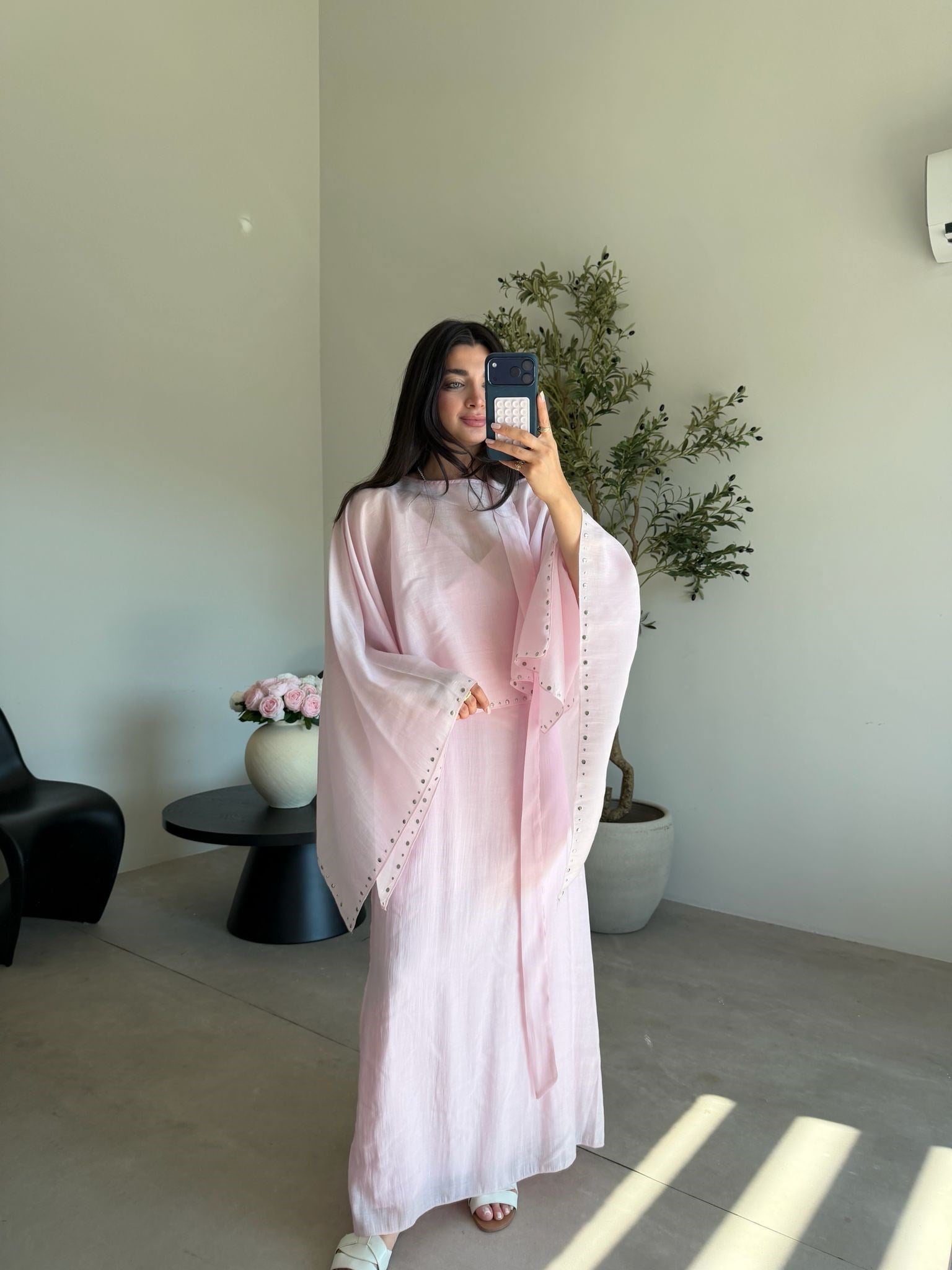 Pembe Pelerini Astarlı Elbise