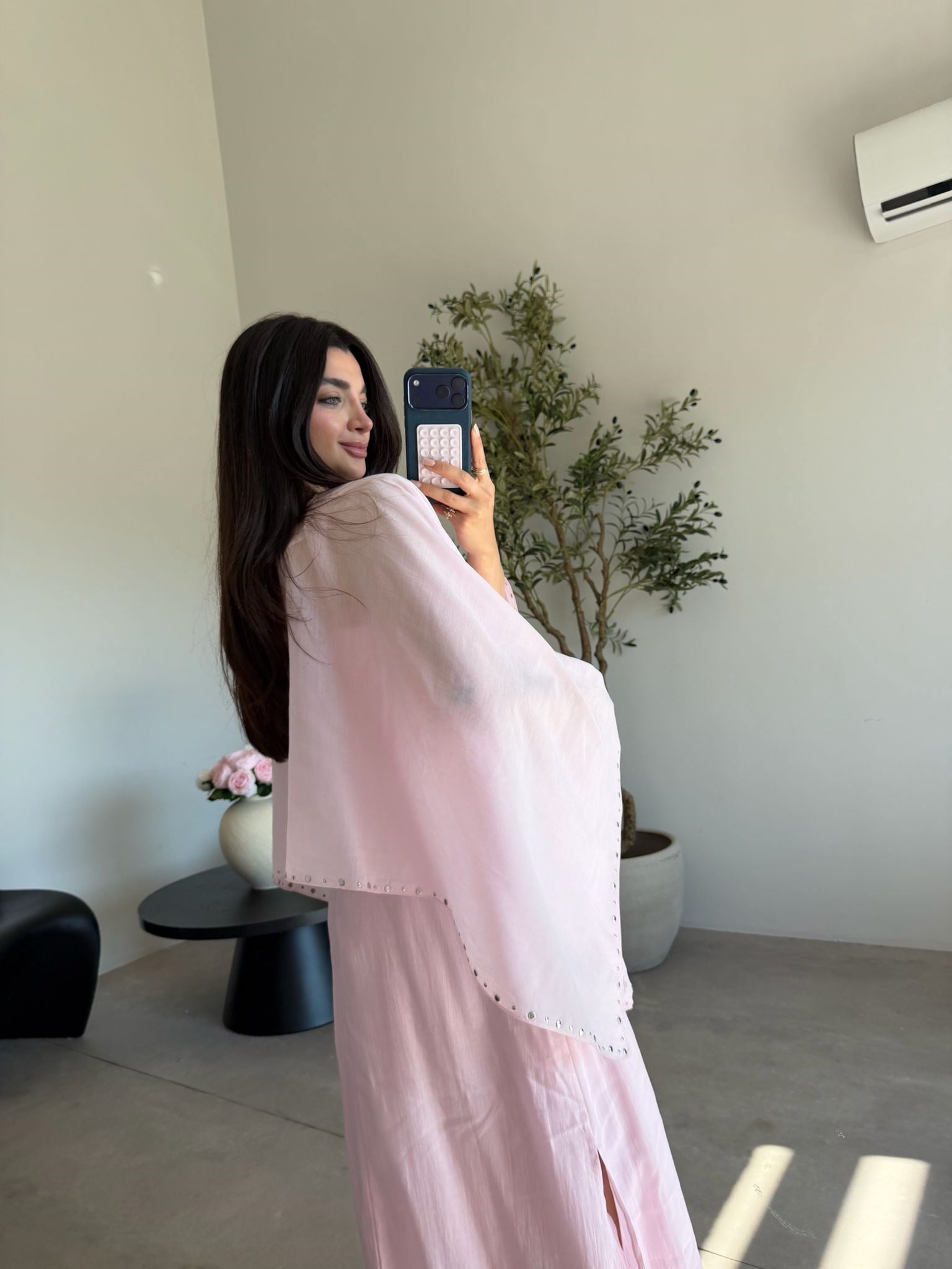 Pembe Pelerini Astarlı Elbise