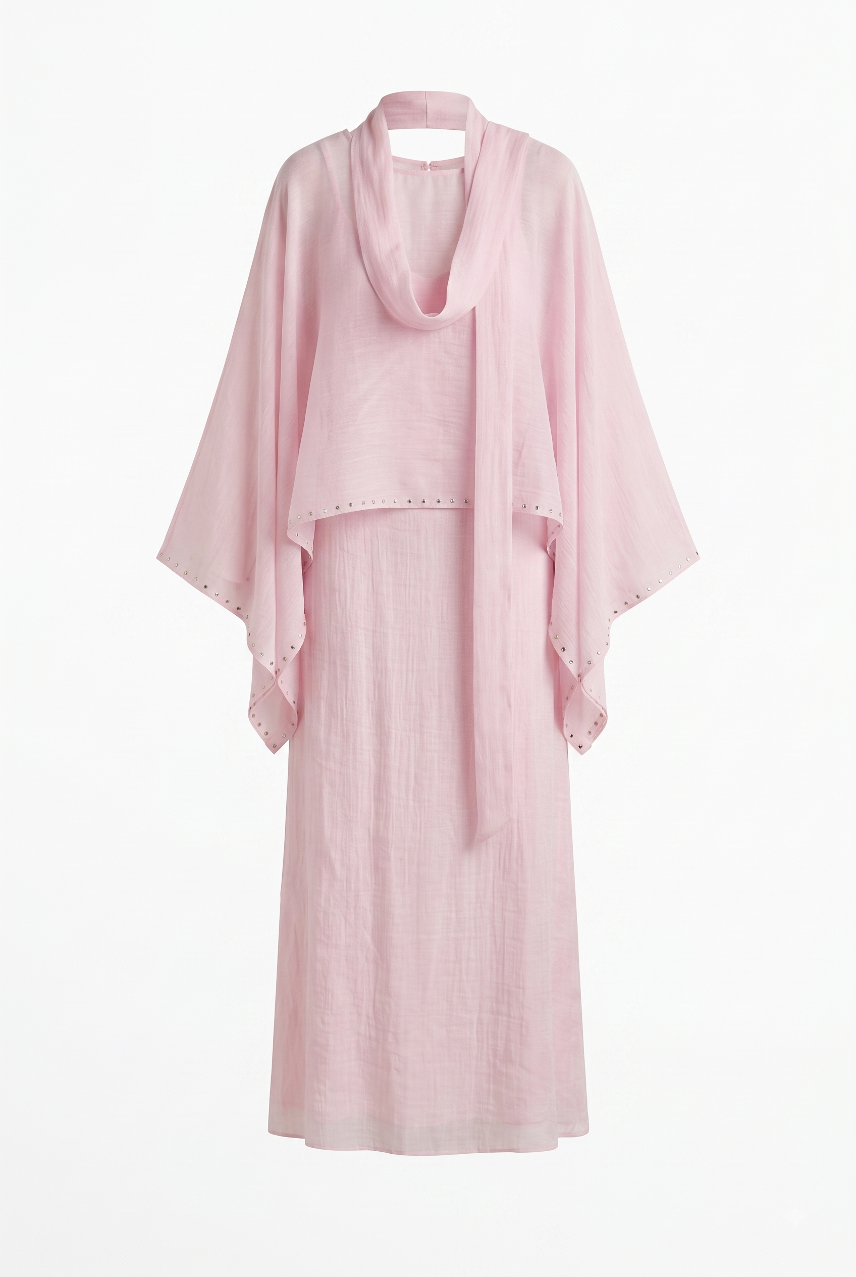 Pembe Pelerinli Astarlı Elbise
