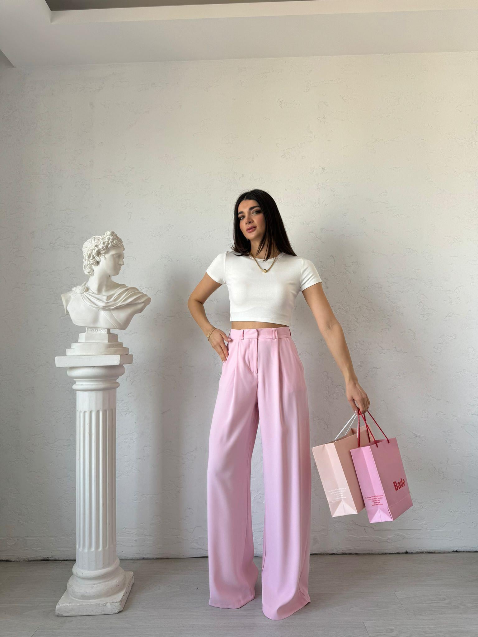 Pembe Pileli Palazzo Pantolon