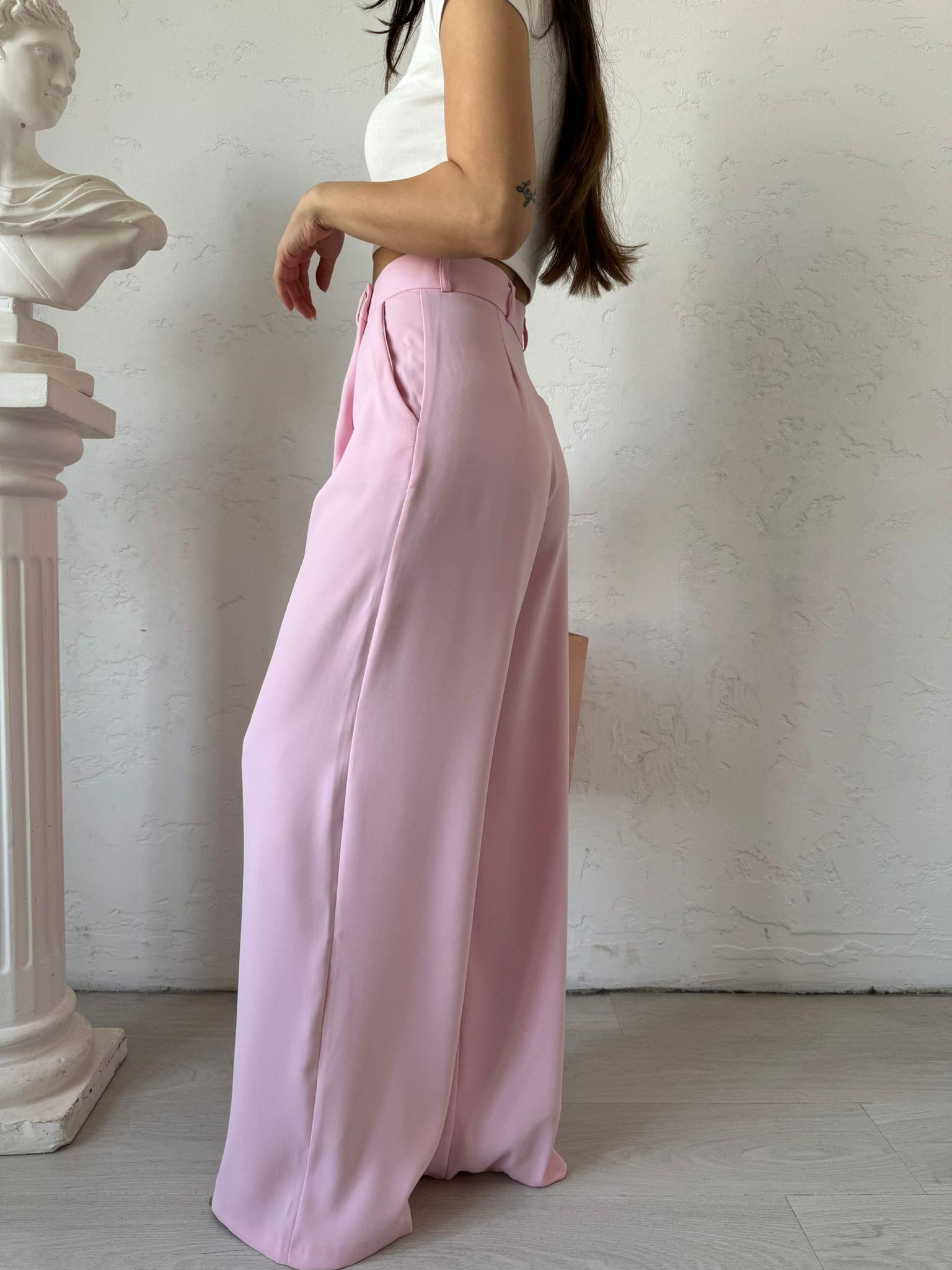 Pembe Pileli Palazzo Pantolon
