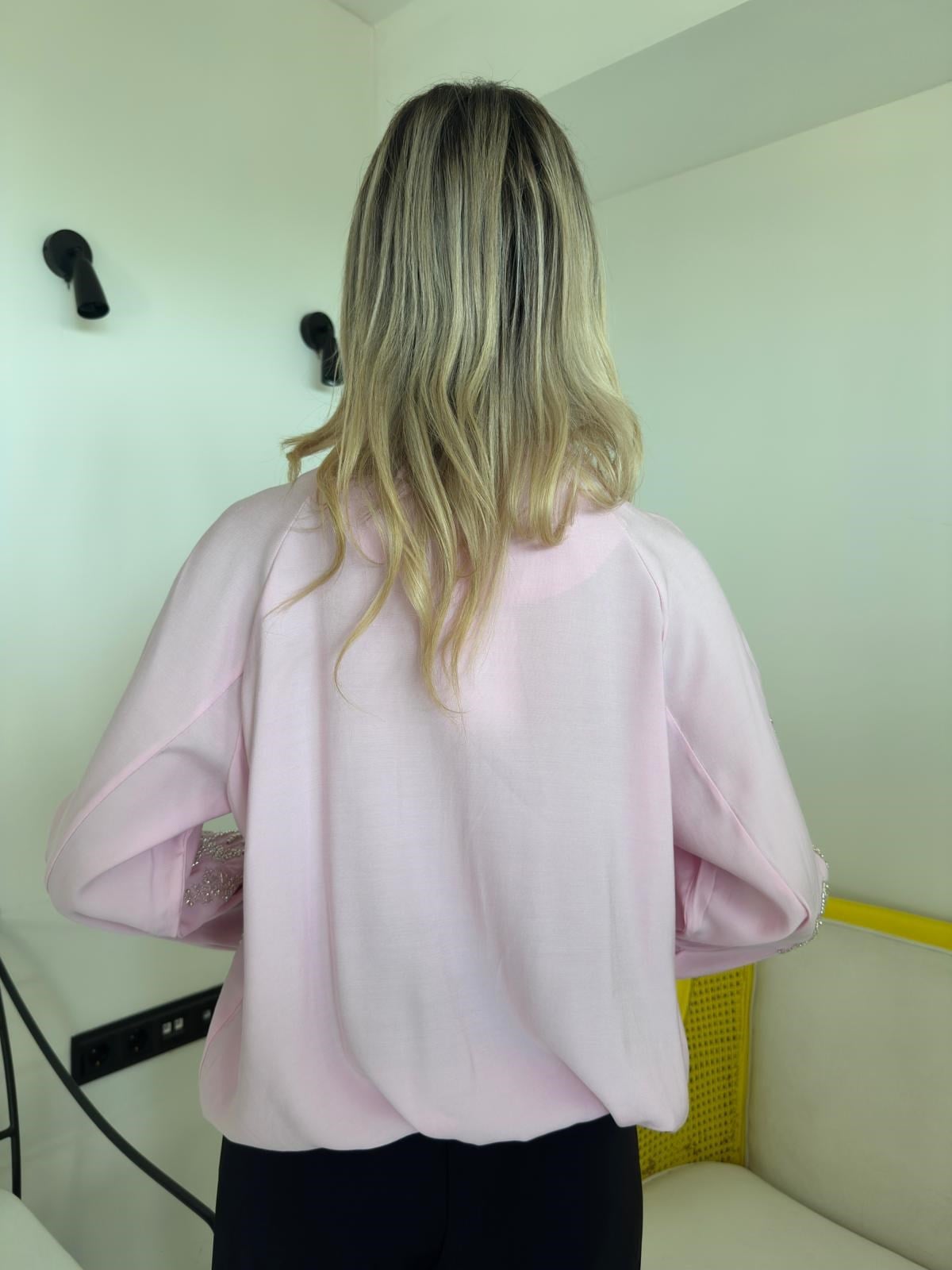 Pembe Premium Kalite Boncuk İşlemeli Ceket