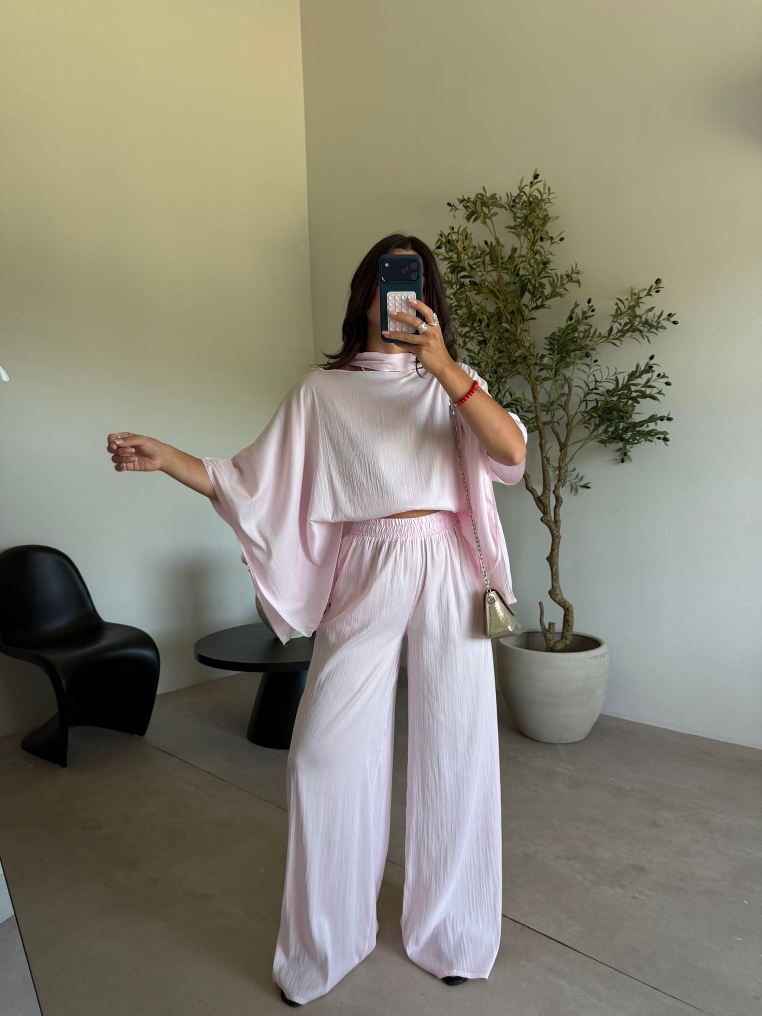Pembe Şallı Yarasa Kol Takım