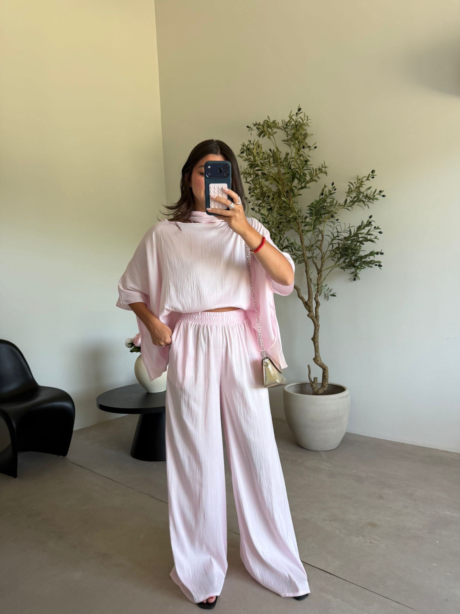 Pembe Şallı Yarasa Kol Takım