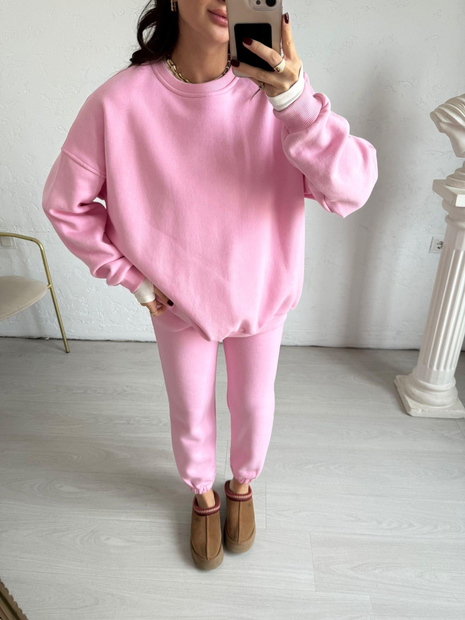 Pembe Şardonlu Oversize Aura Eşofman Altı