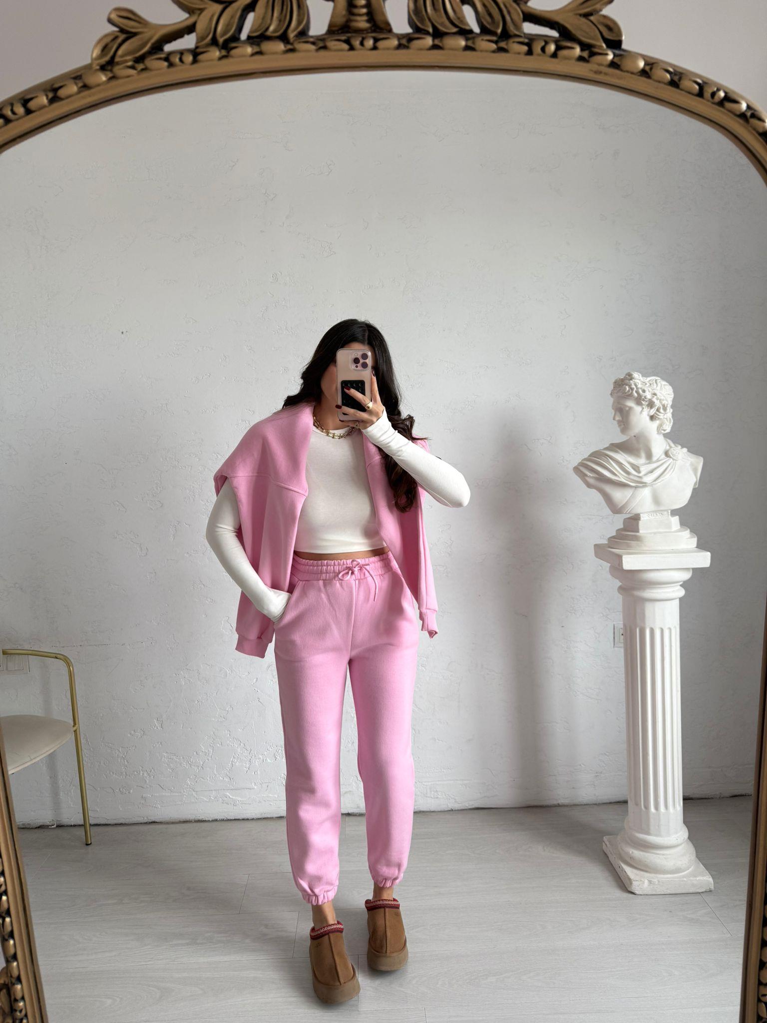 Pembe Şardonlu Oversize Aura Eşofman Altı