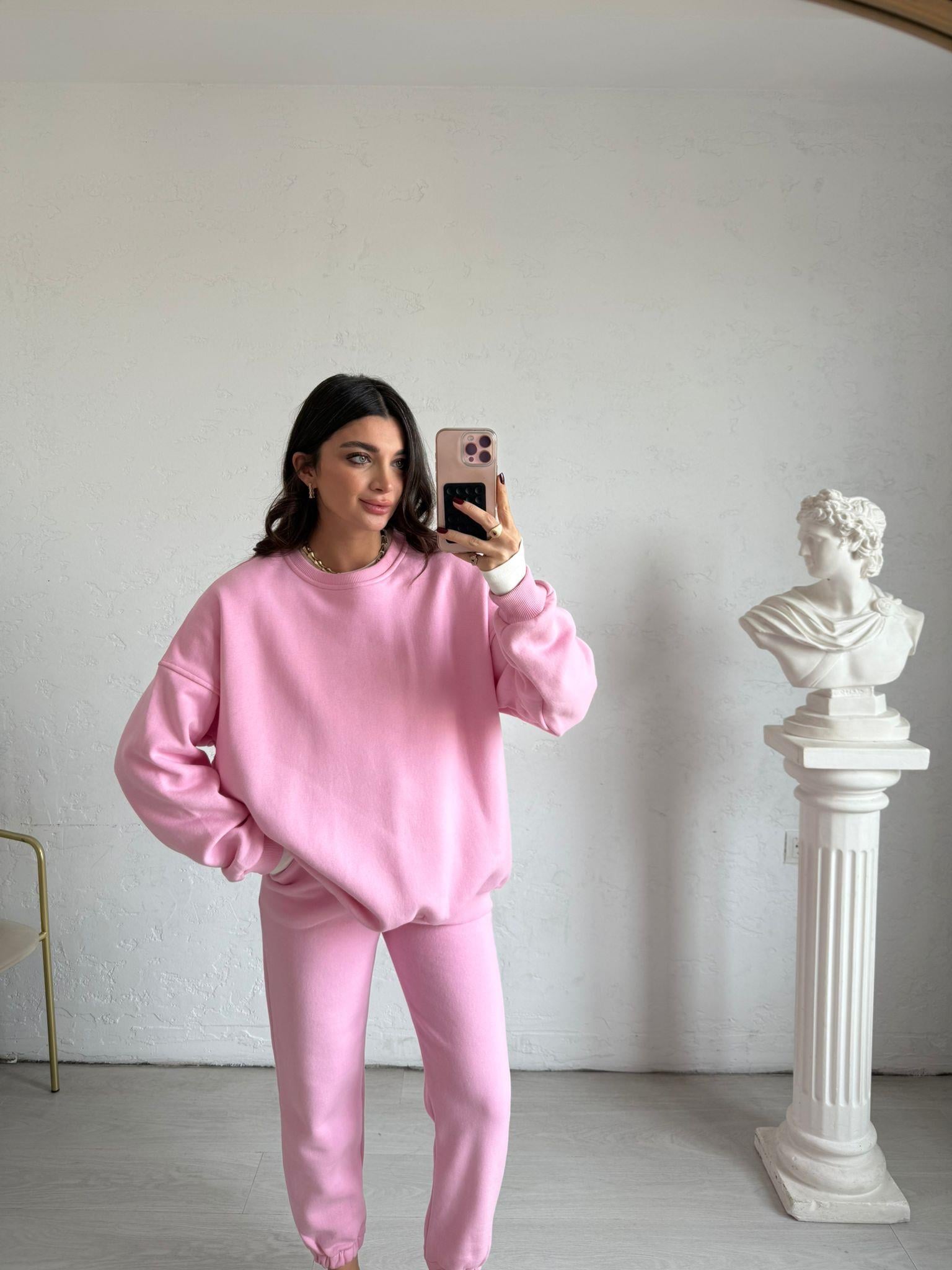 Pembe Şardonlu Oversize Aura Eşofman Altı