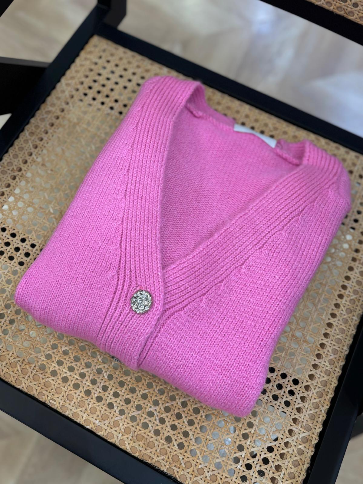 Pembe Taş Düğmeli Hırka 
