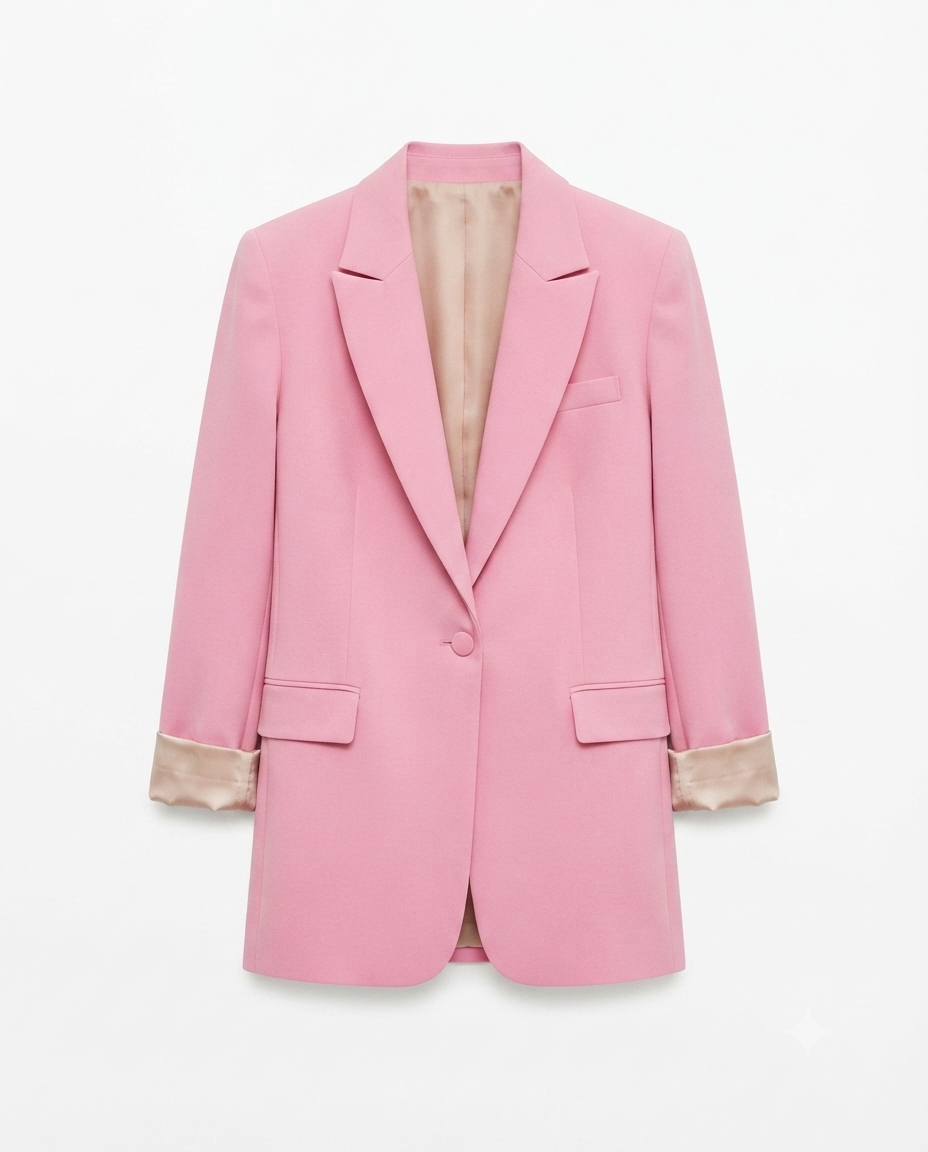 Pembe Tek Düğmeli Blazer Ceket