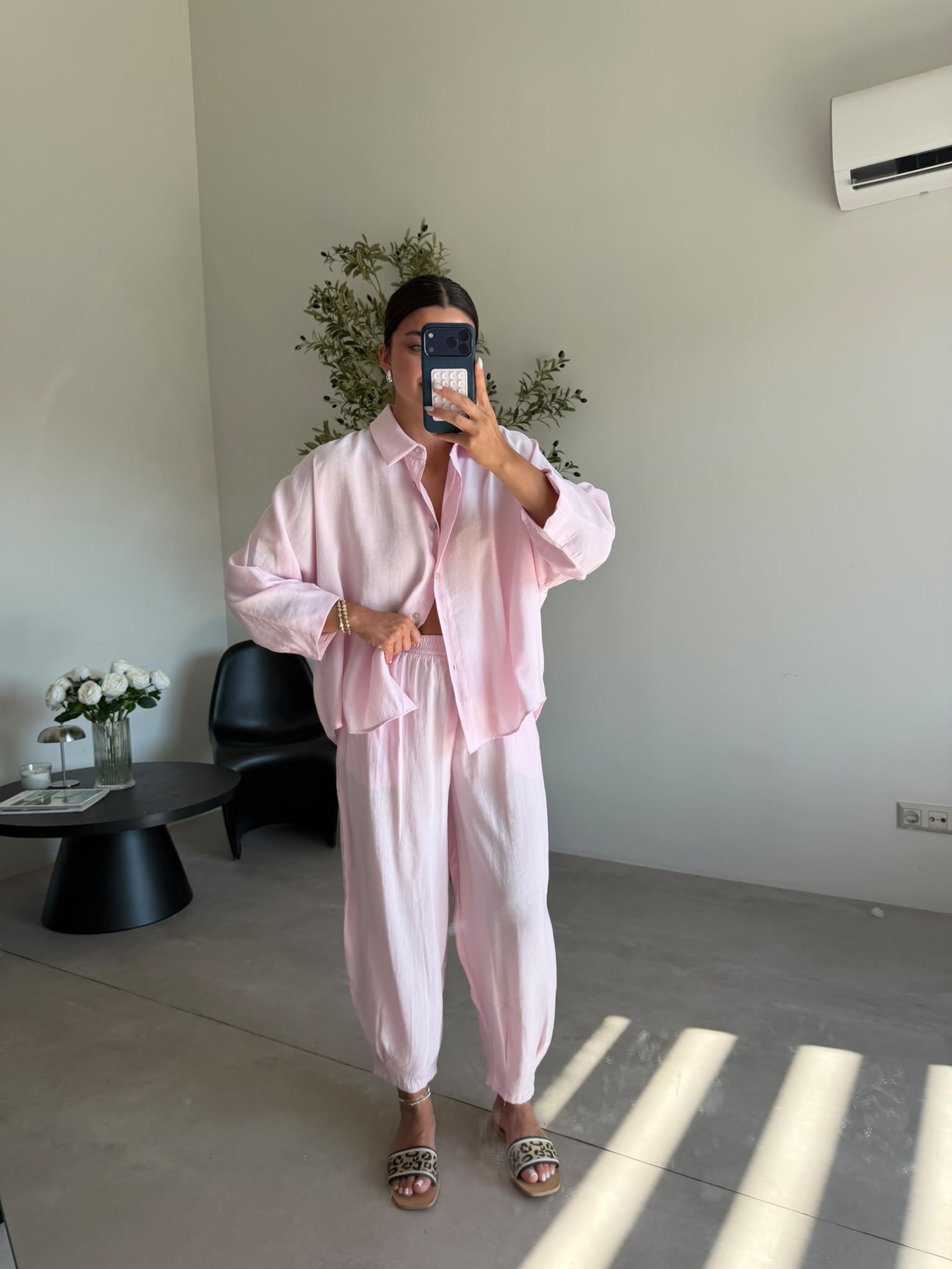 Pembe Tensel Gömlek Şalvar Takım