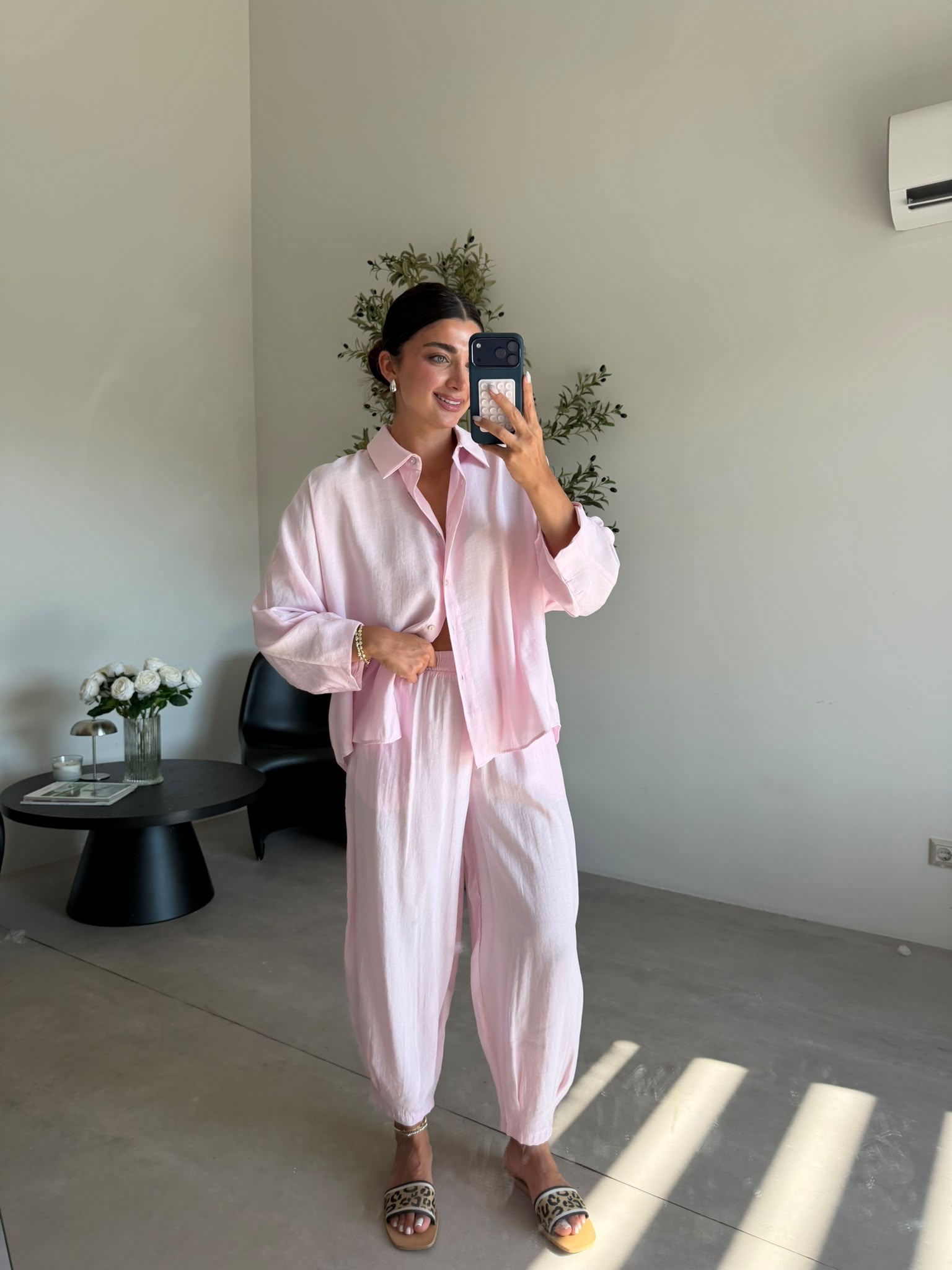 Pembe Tensel Gömlek Şalvar Takım
