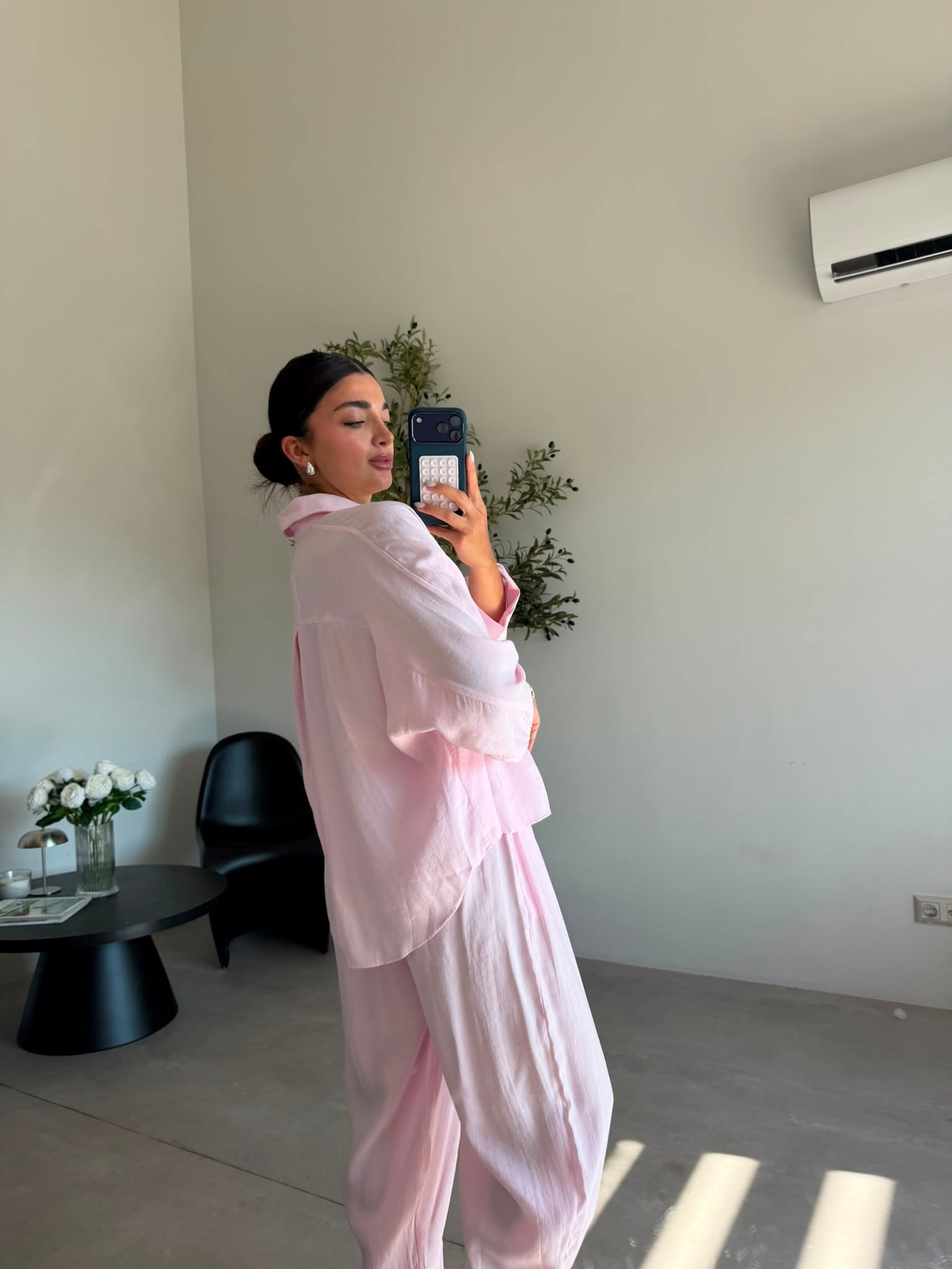 Pembe Tensel Gömlek Şalvar Takım