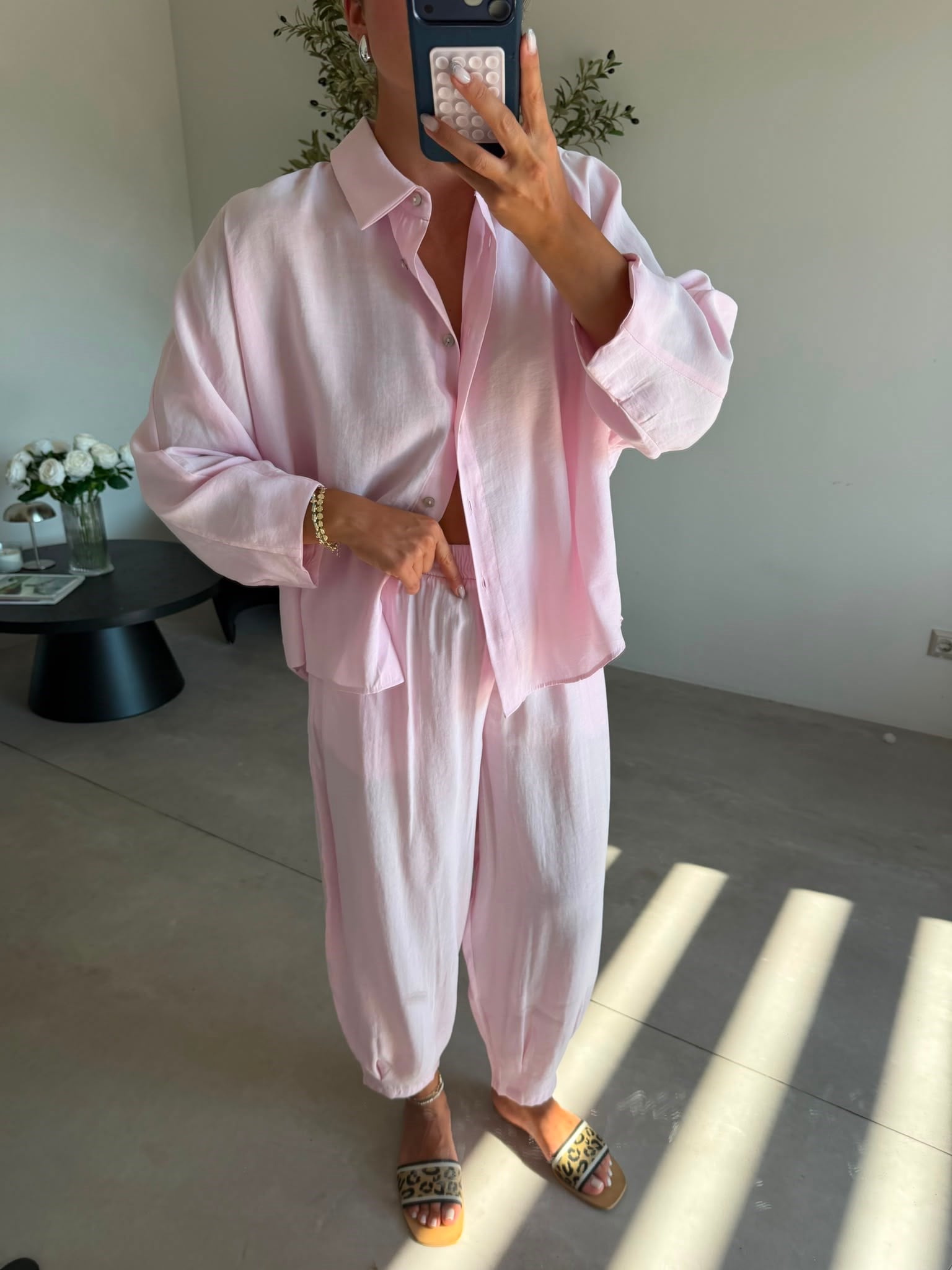Pembe Tensel Gömlek Şalvar Takım