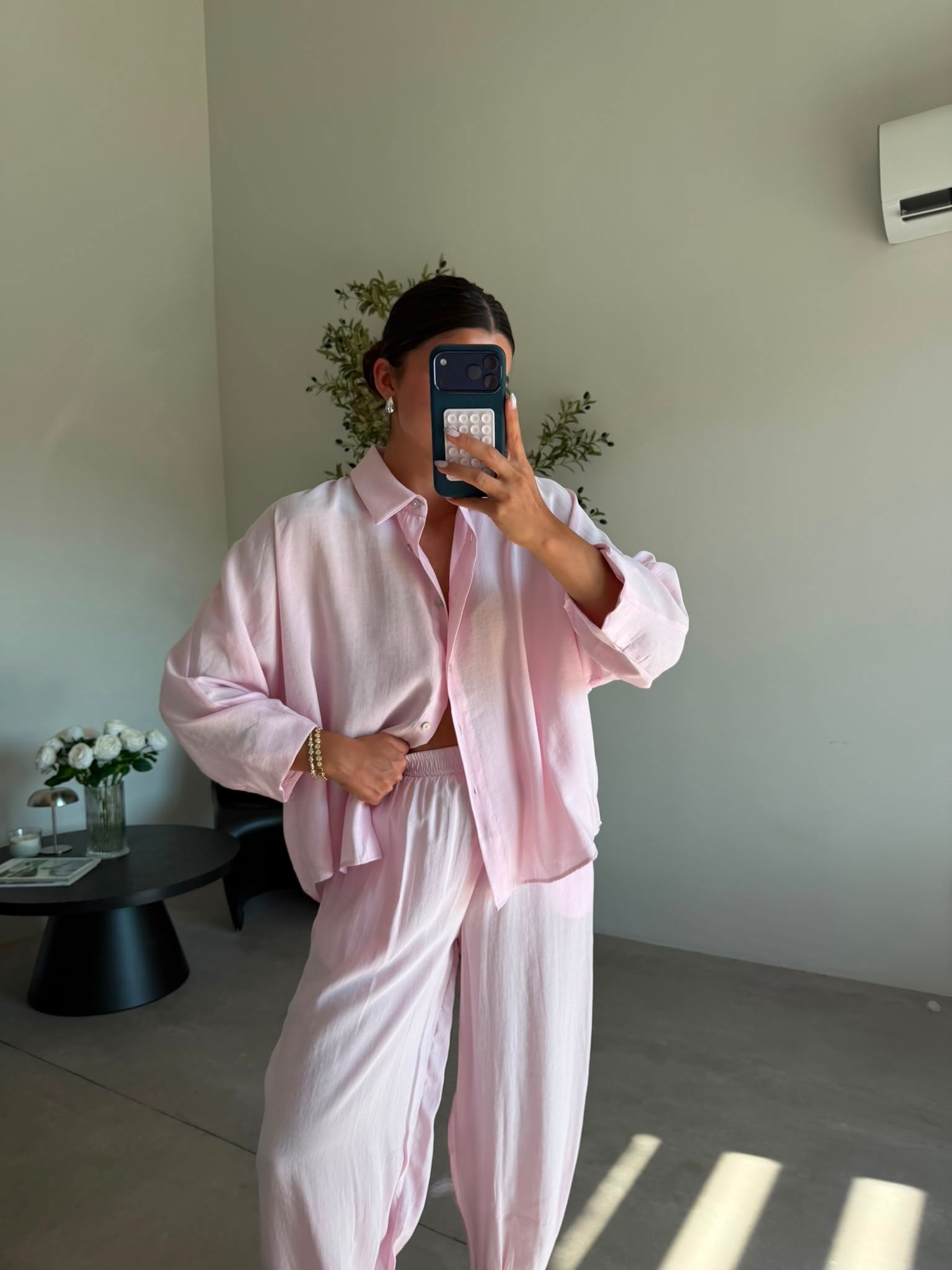 Pembe Tensel Gömlek Şalvar Takım