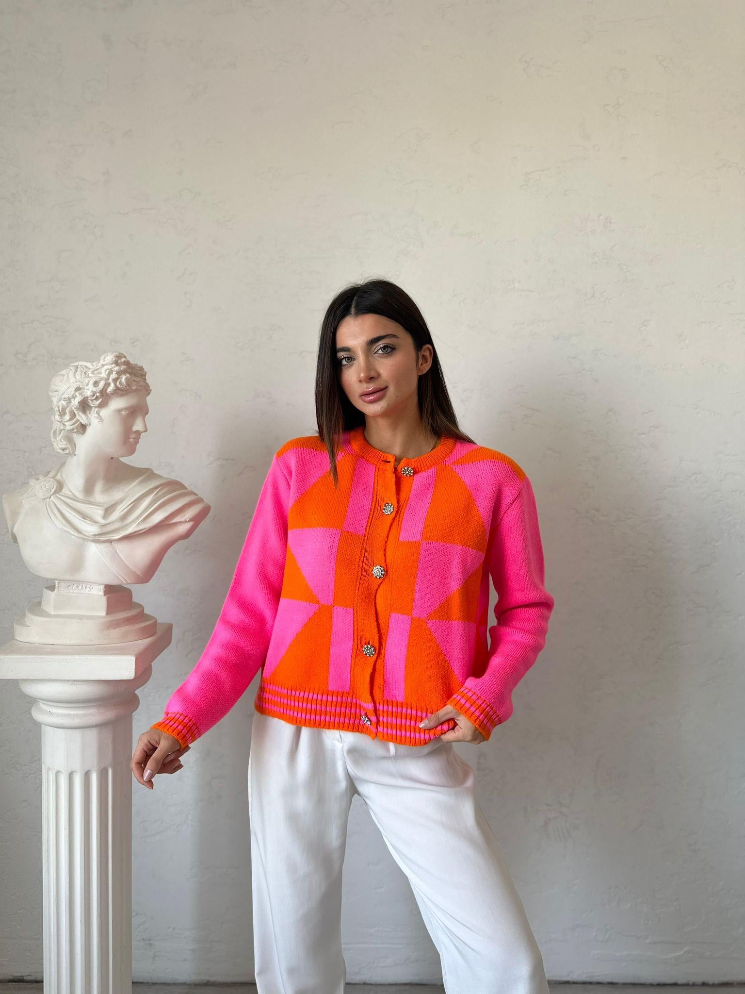 Pembe Turuncu Neon Hırka
