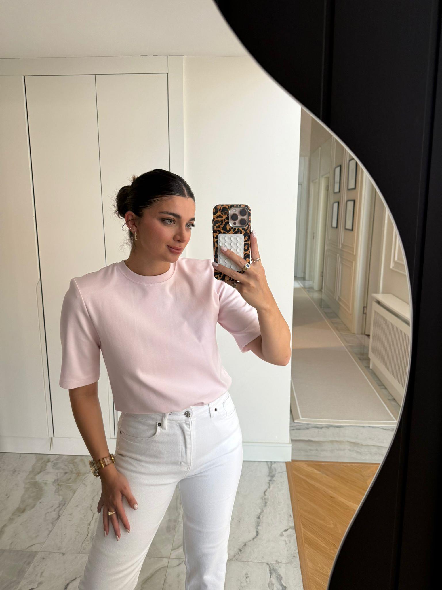 Pembe Vatkalı Basic Tişört