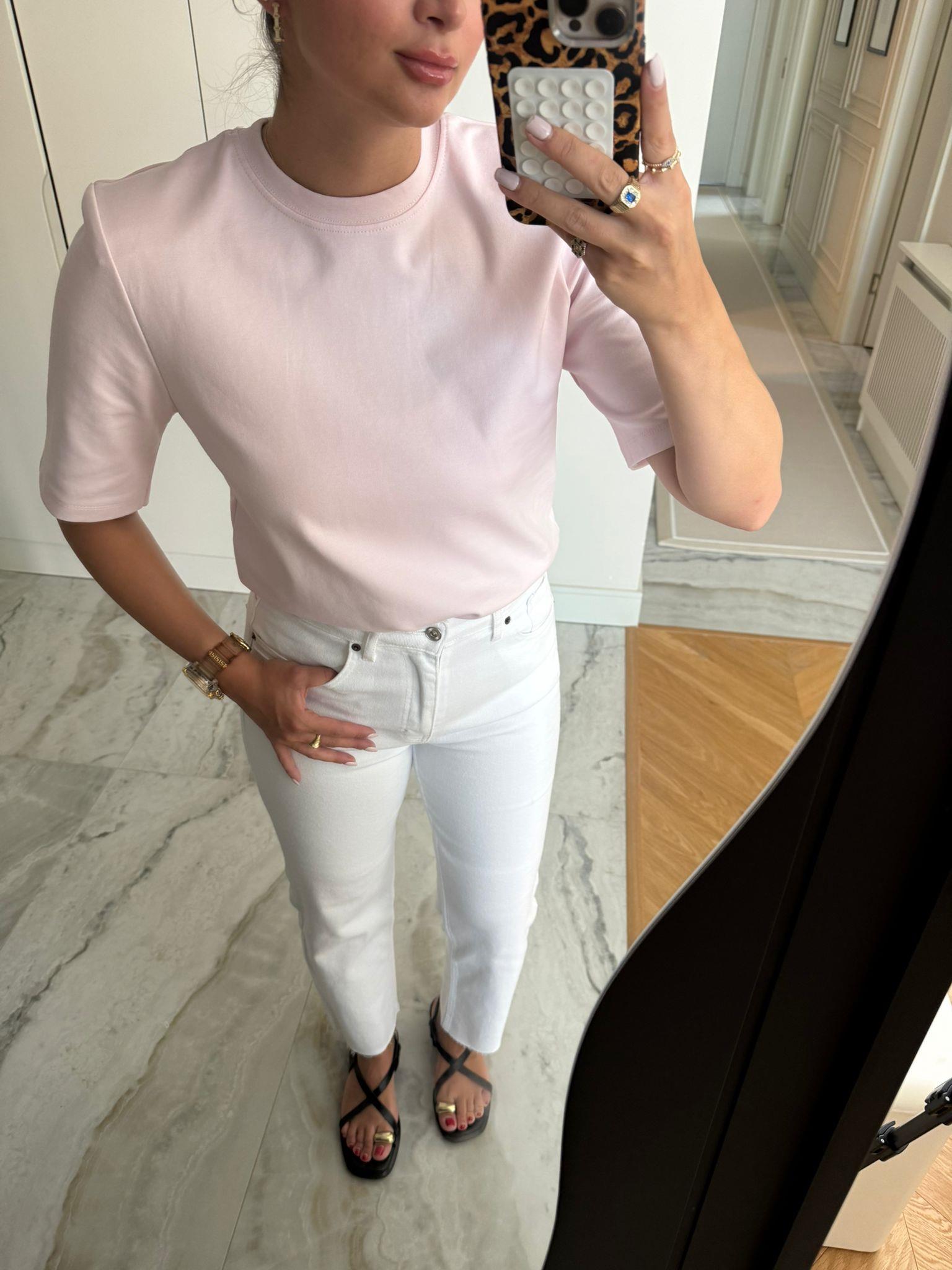 Pembe Vatkalı Basic Tişört