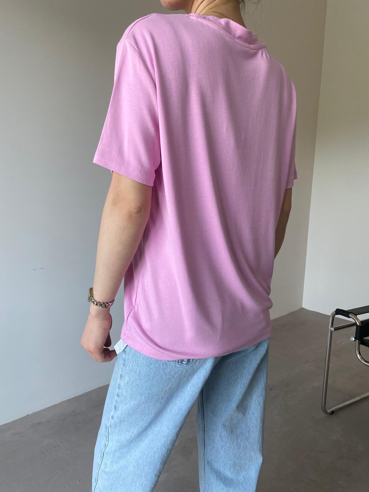 Pembe Yumuşak Dokulu V Yaka Tişört