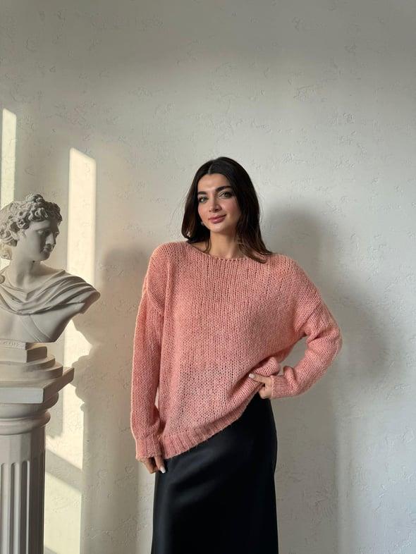 Pudra Kayık Yaka Triko Kazak