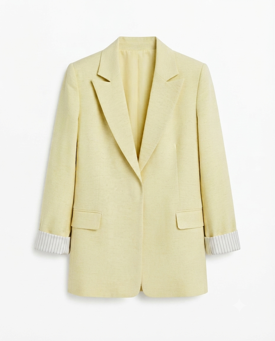 Sarı Astarlı Keten Blazer Ceket