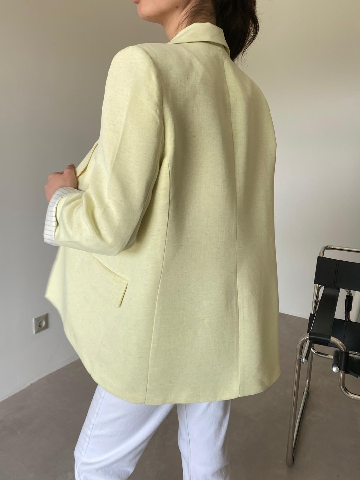Sarı Astarlı Keten Blazer Ceket