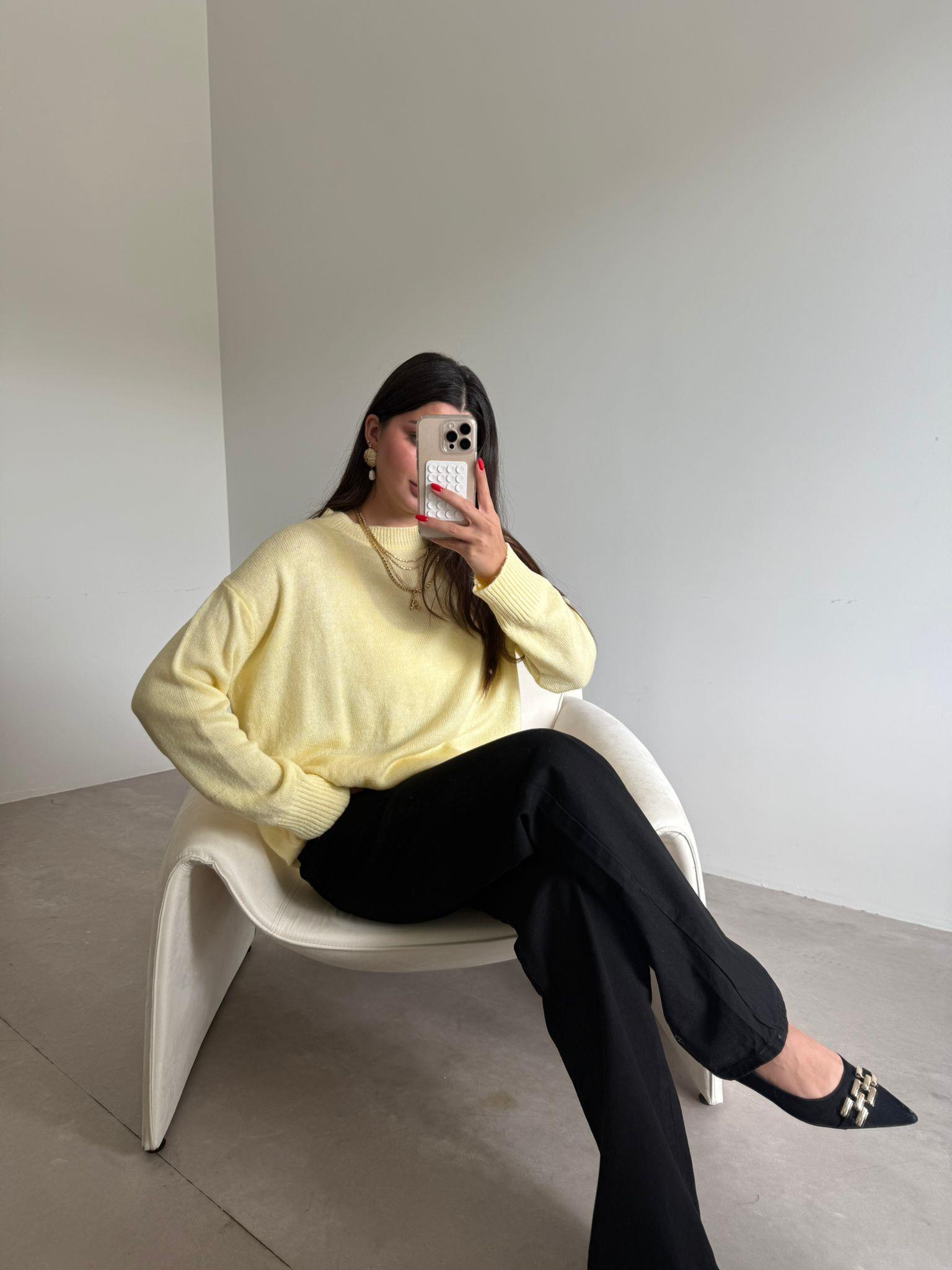 Sarı Bisiklet Yaka Oversize Kazak