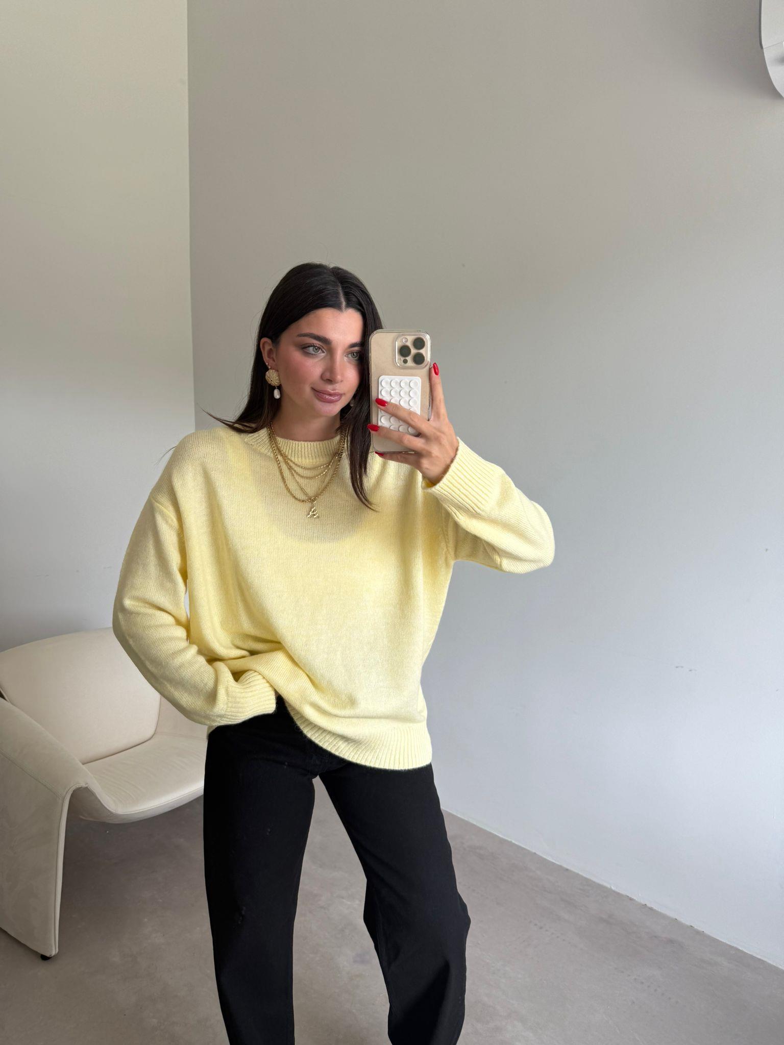 Sarı Bisiklet Yaka Oversize Kazak