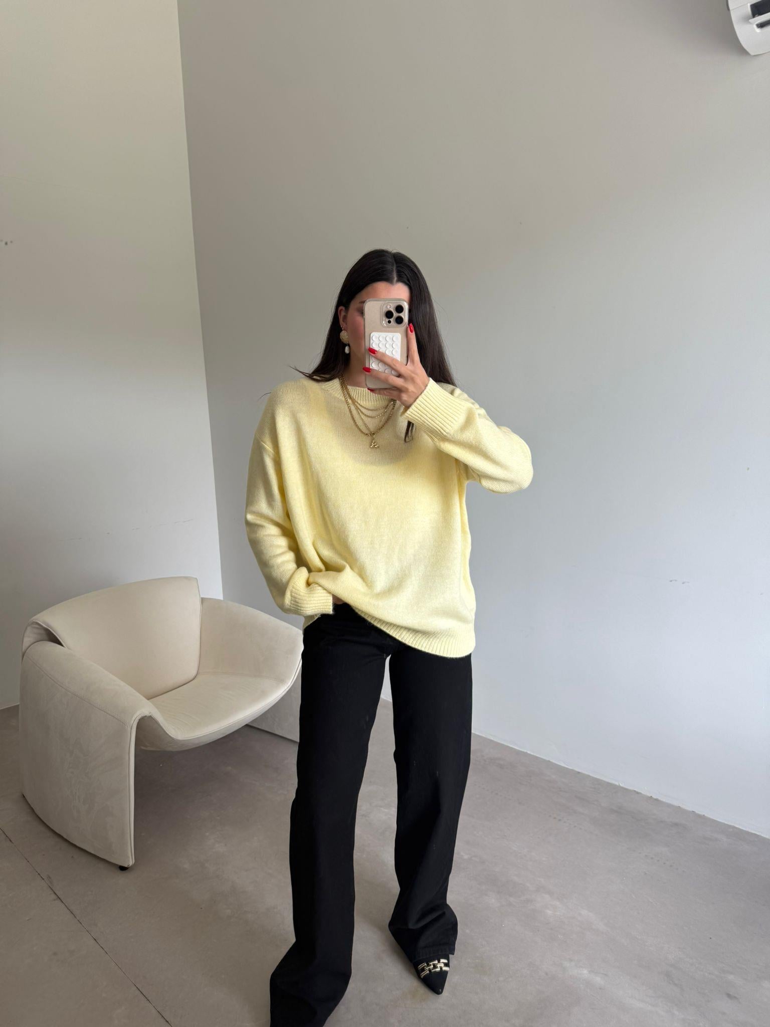Sarı Bisiklet Yaka Oversize Kazak