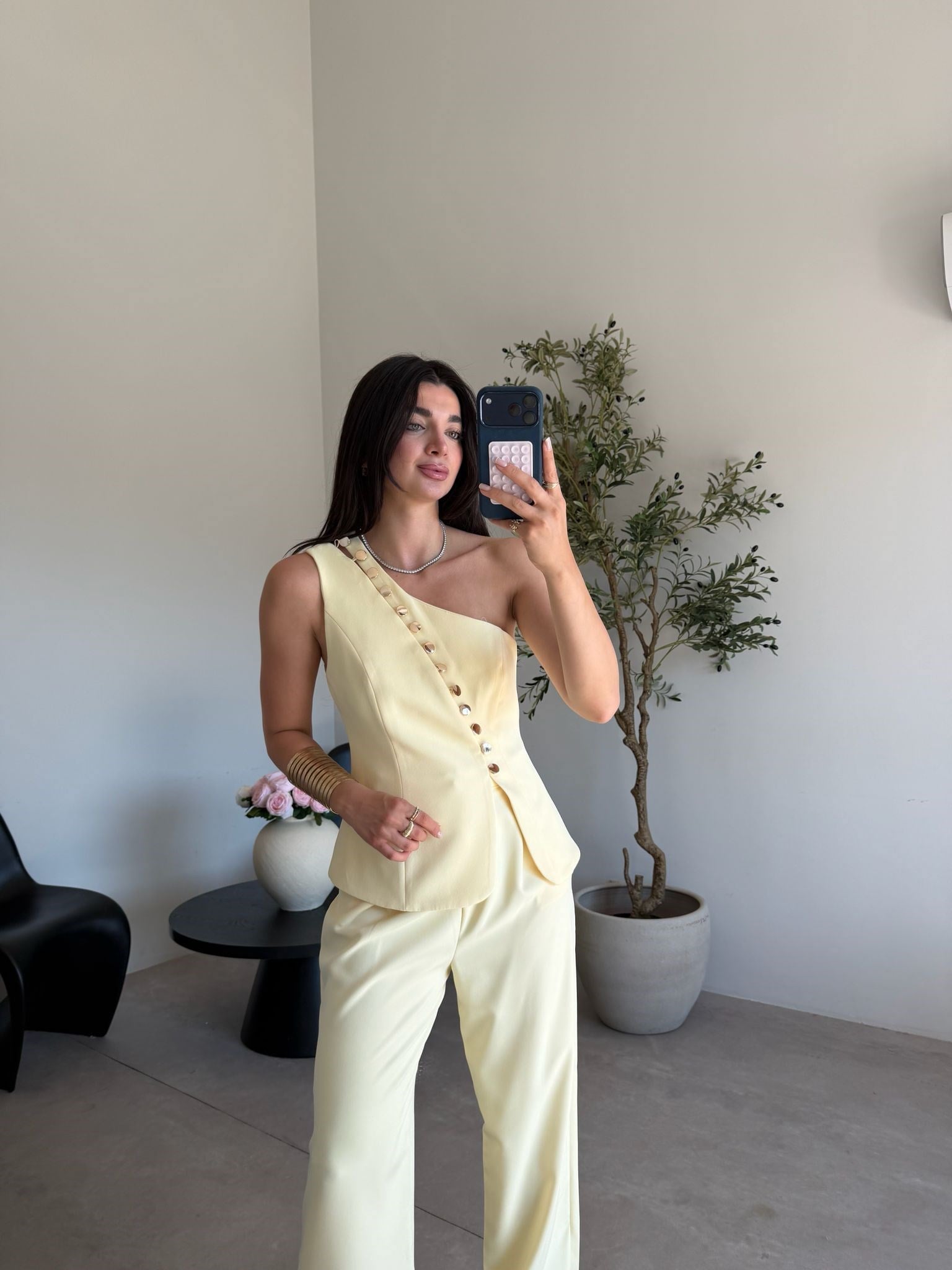 Sarı Gold Düğmeli Takım