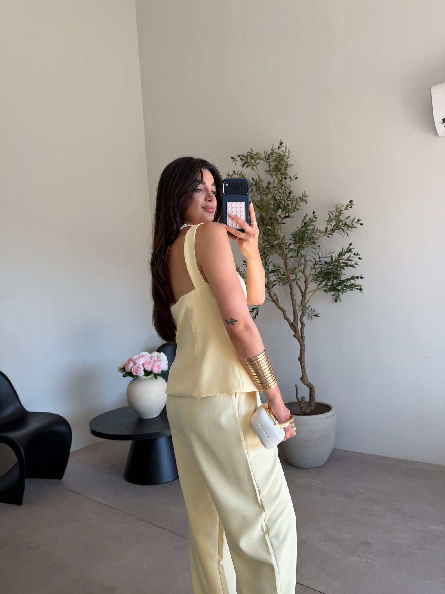 Sarı Gold Düğmeli Takım