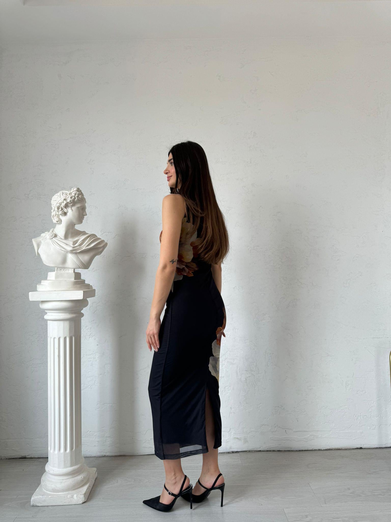 Sarı Gül Detaylı Elbise