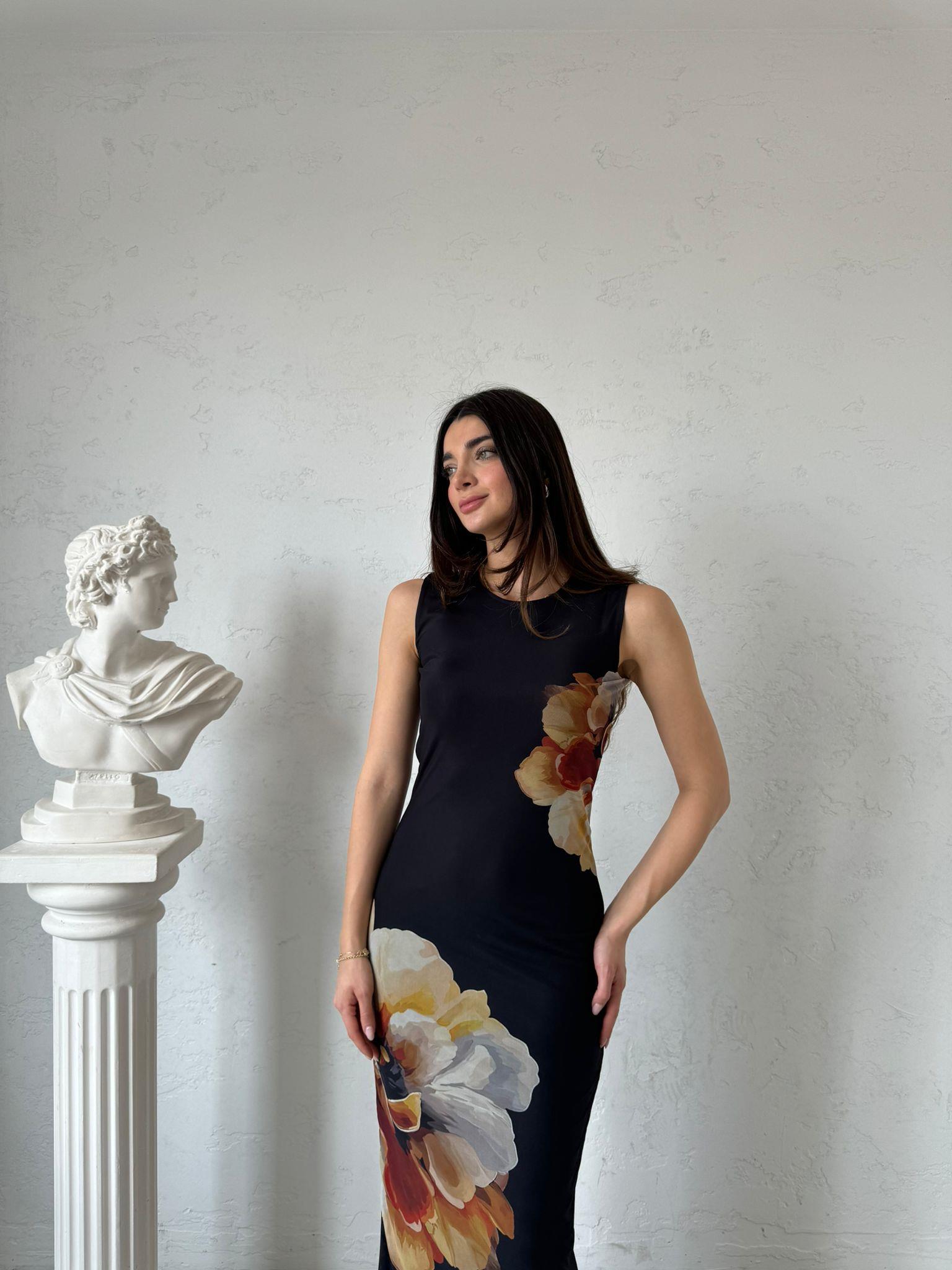 Sarı Gül Detaylı Elbise