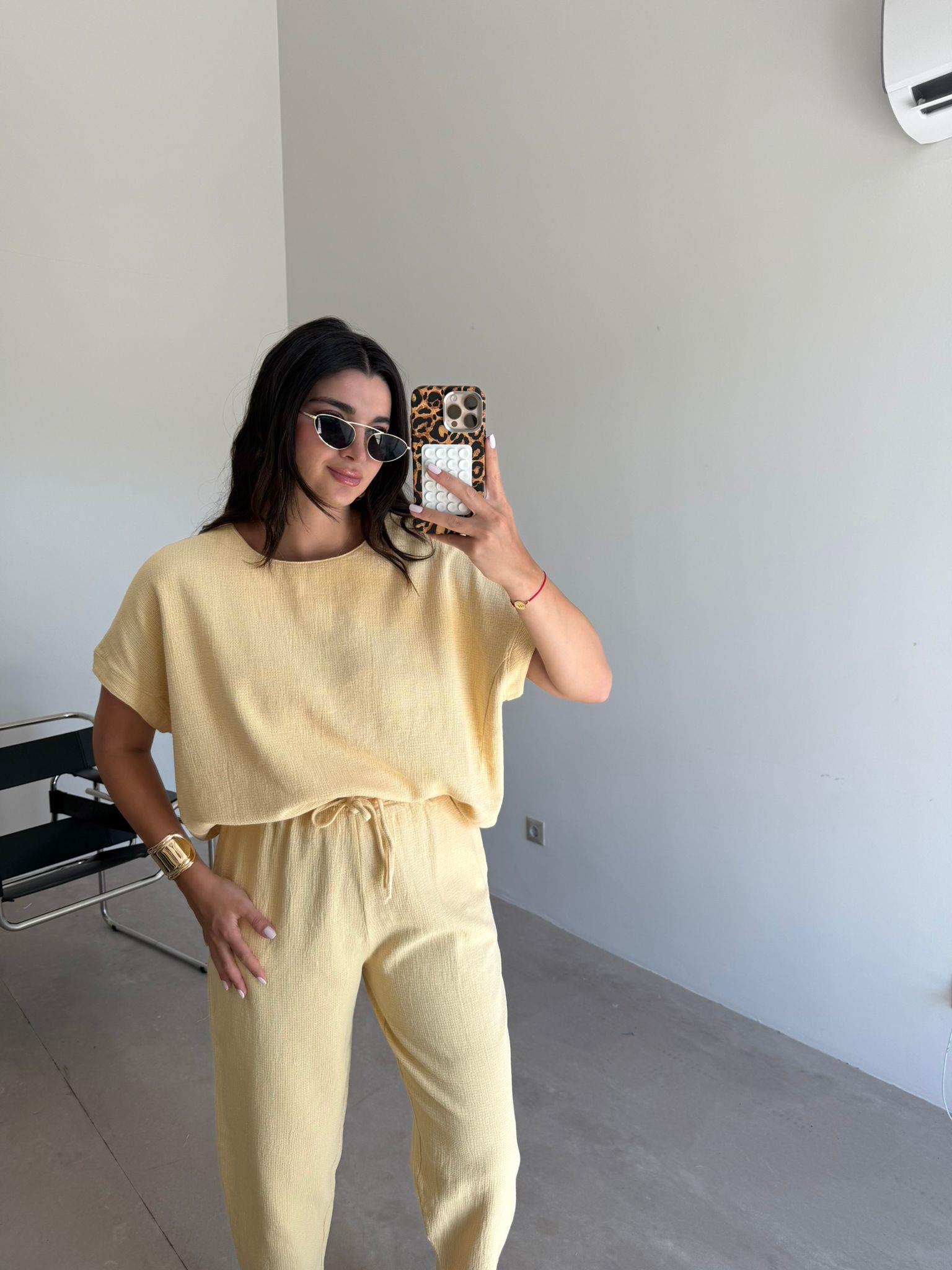 Sarı Ham Keten İkili Takım