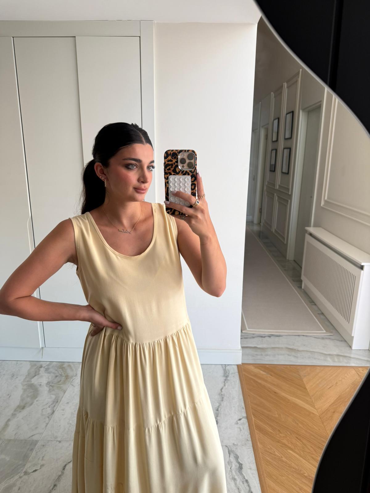 Sarı Sıfır kol Salaş Elbise