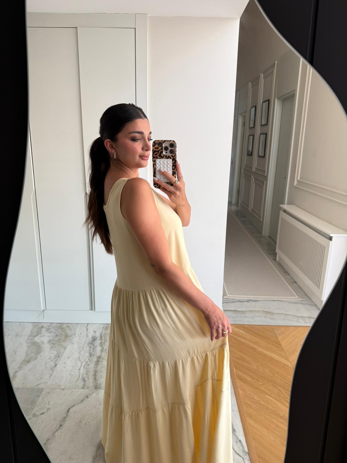 Sarı Sıfır kol Salaş Elbise