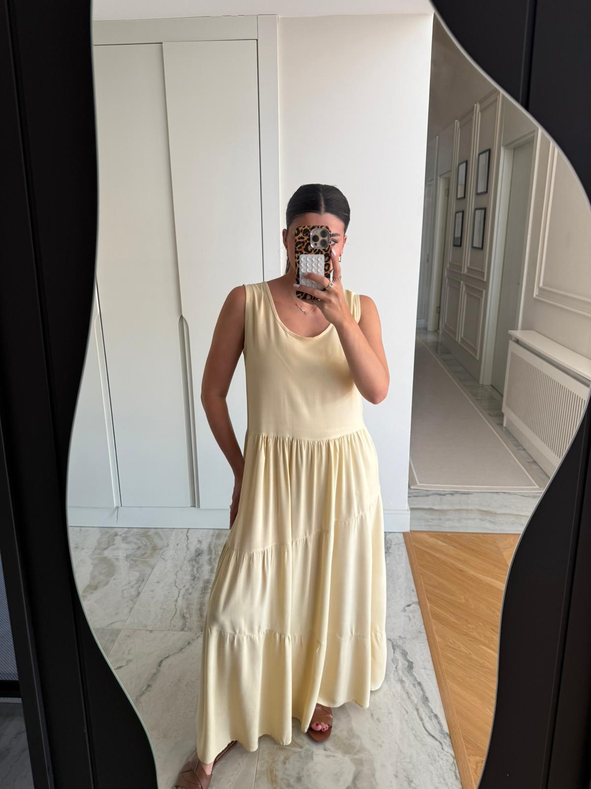 Sarı Sıfır kol Salaş Elbise