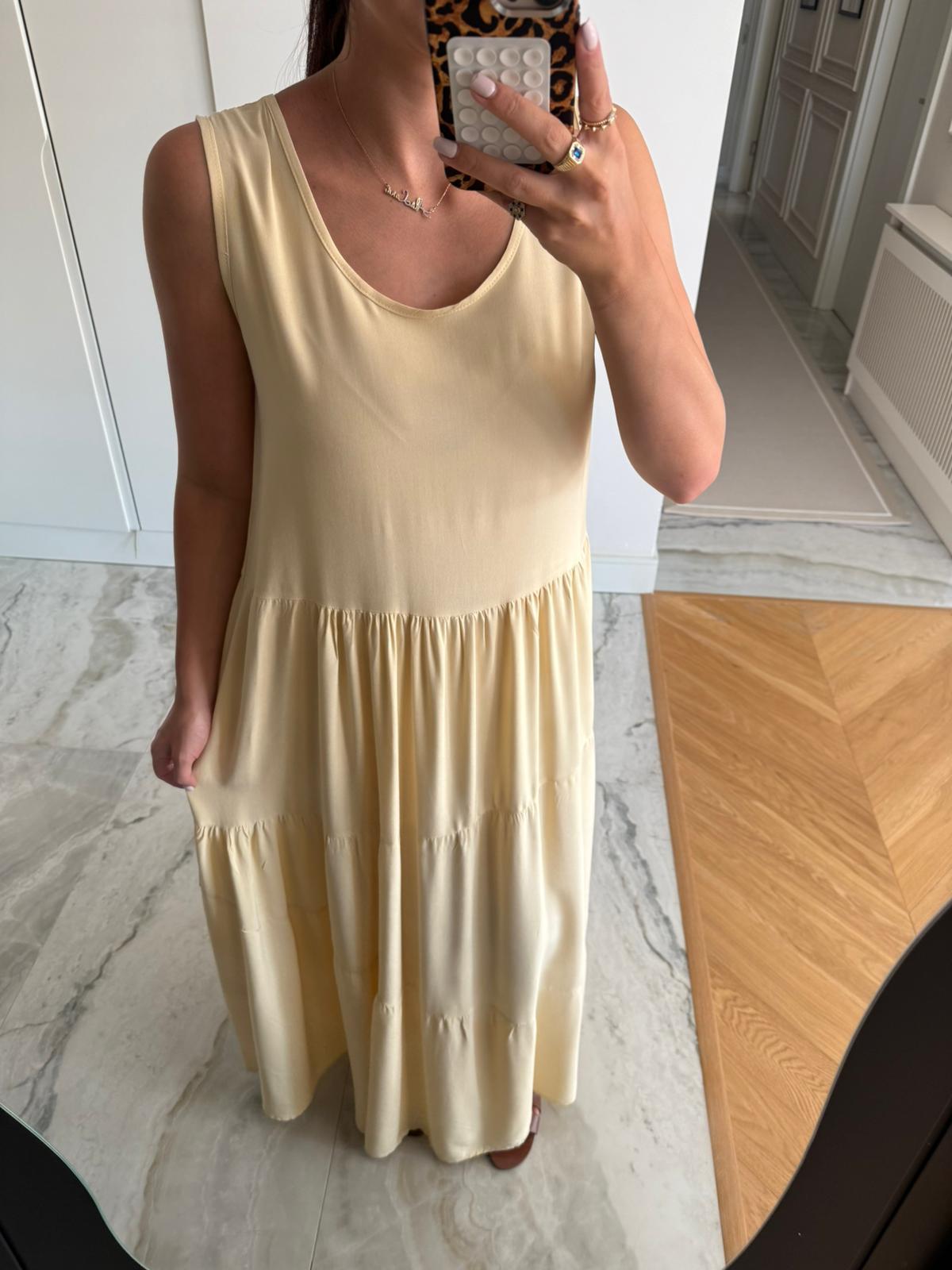 Sarı Sıfır kol Salaş Elbise