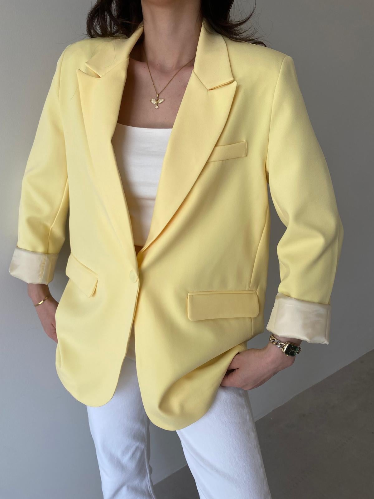 Sarı Tek Düğmeli Blazer Ceket