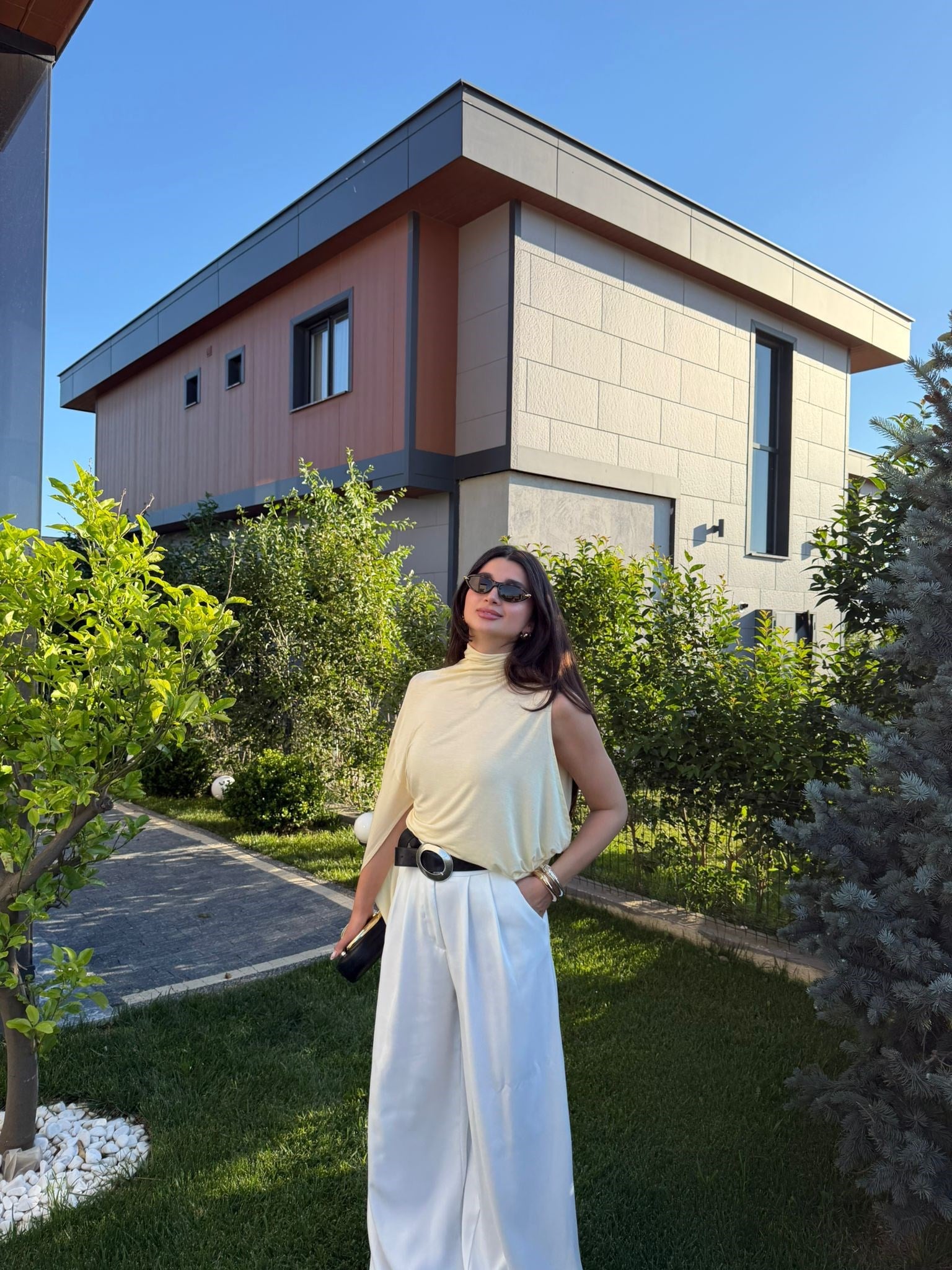 Sarı Tek Kol Tasarım Bluz
