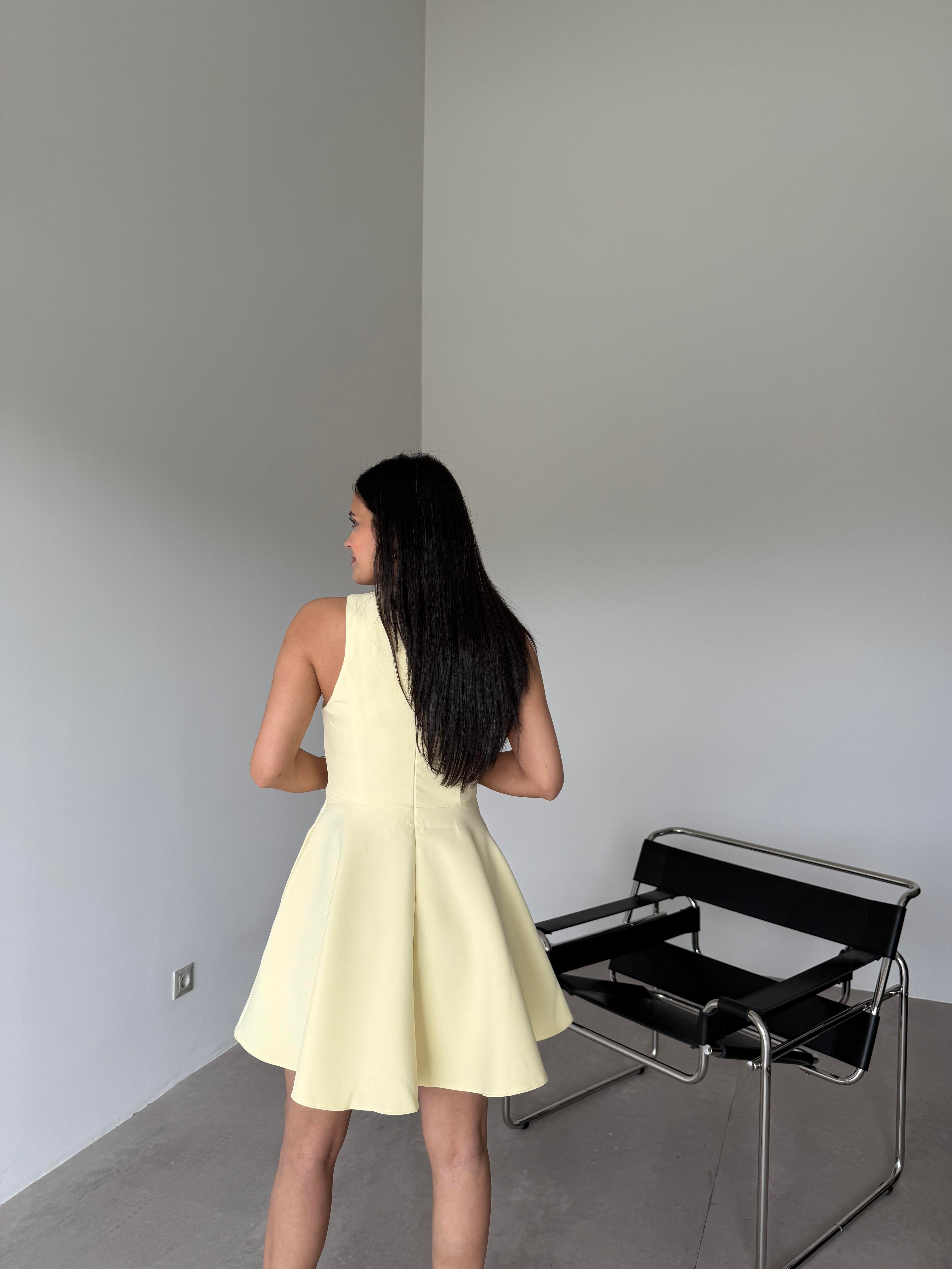 Sarı Volanlı Mini Elbise