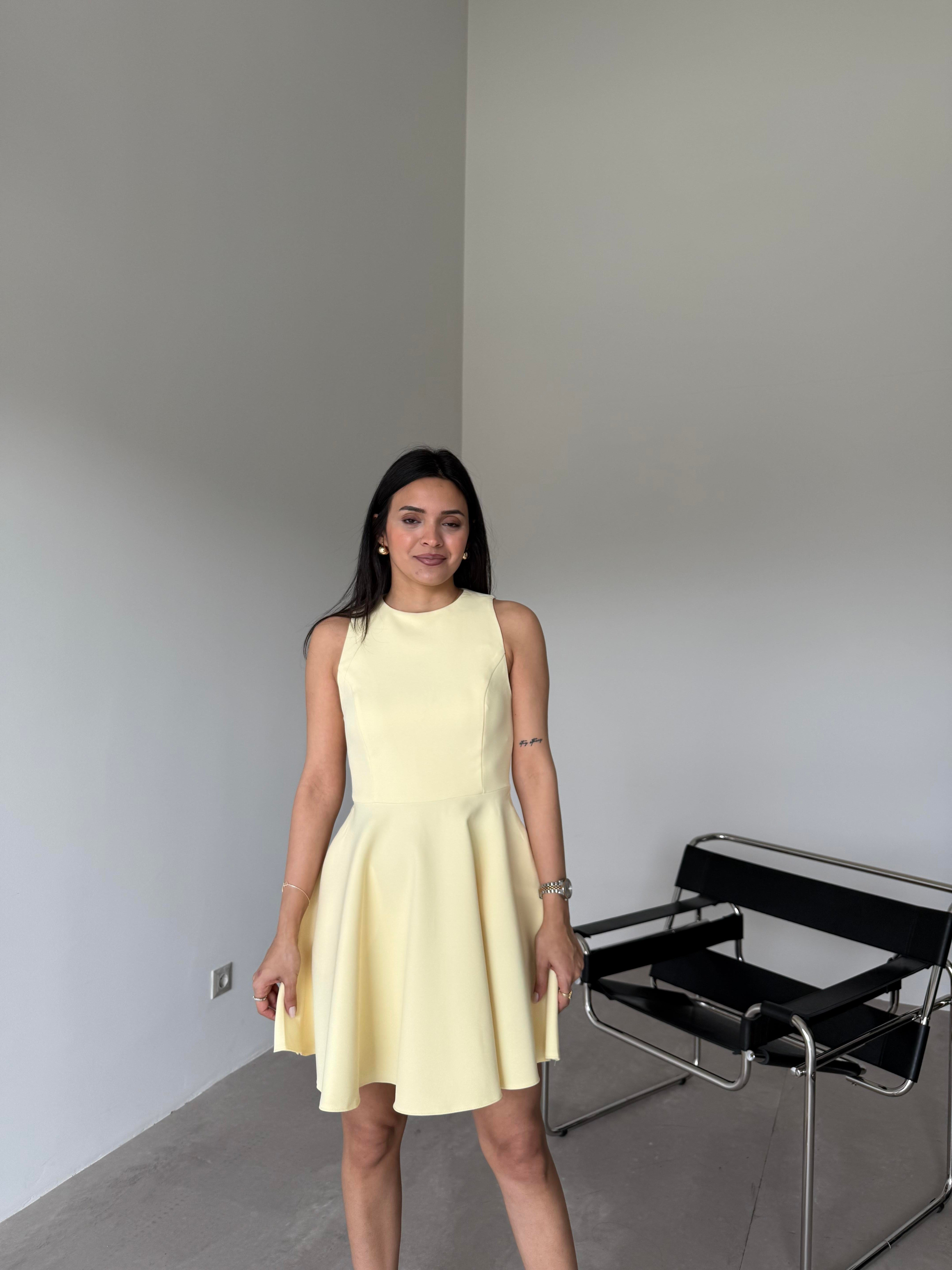 Sarı Volanlı Mini Elbise