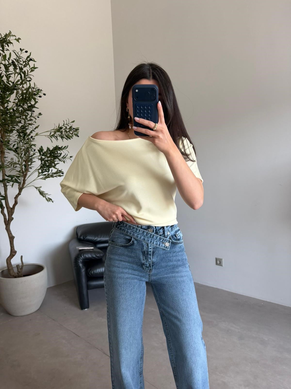 Sarı Yarasa Kol Basic Bluz