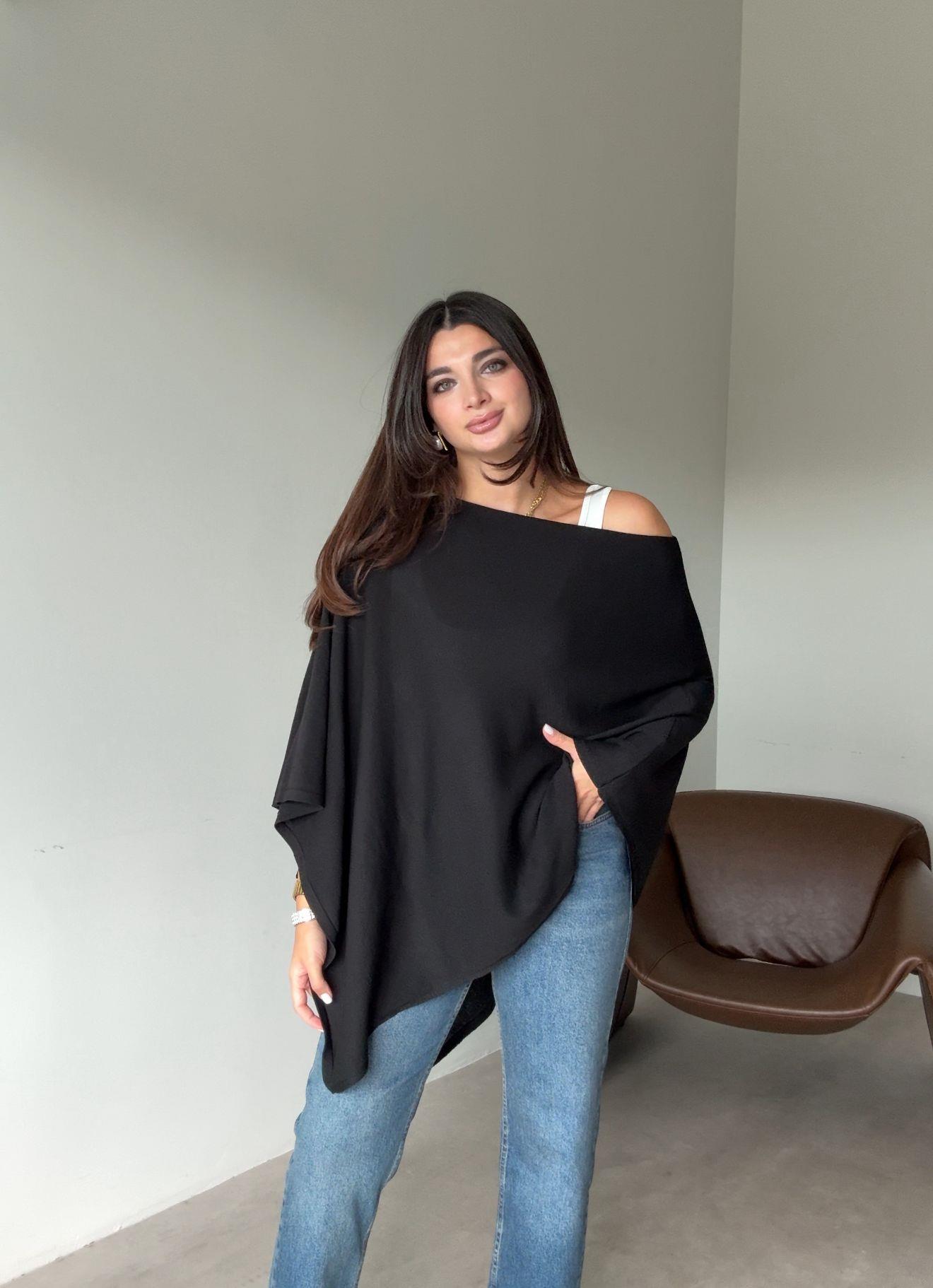 Siyah Asimetrik Kesim Triko Panço