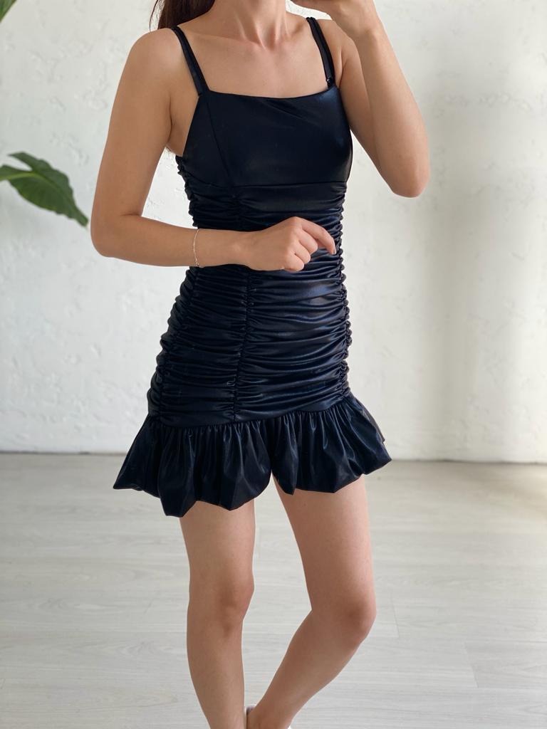 Siyah Askılı Drape Elbise