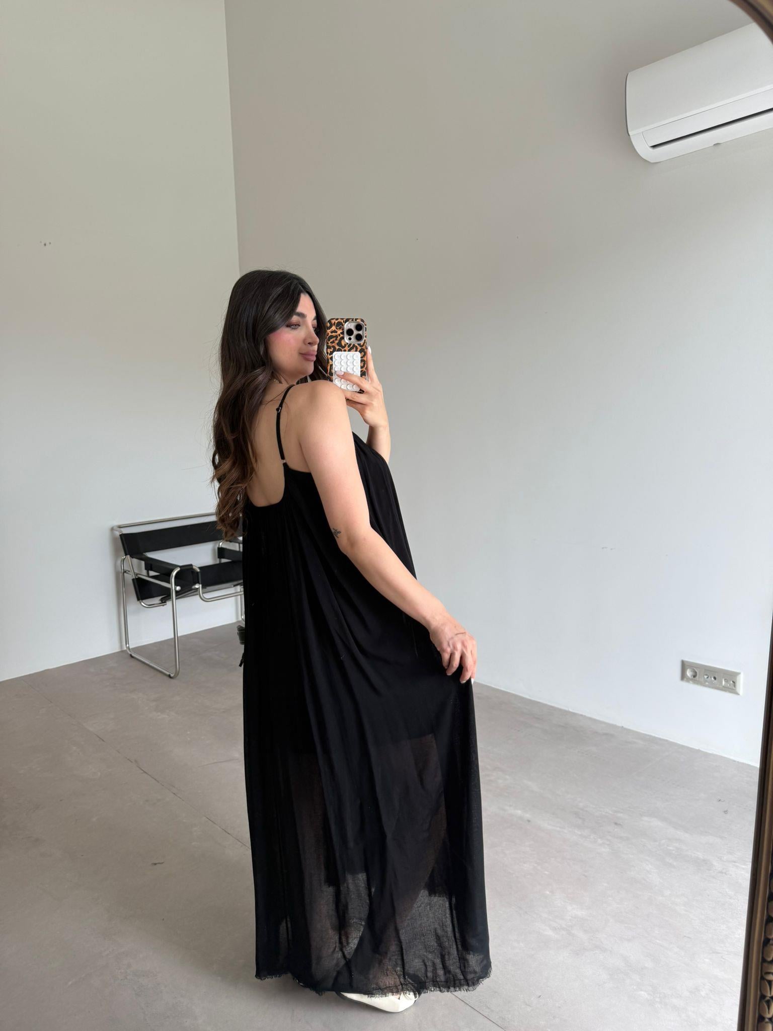 Siyah Askılı Shay Elbise