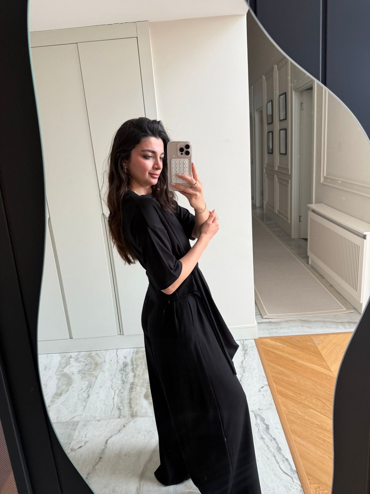 Siyah Bağlamalı Palazzo Modal  Takım