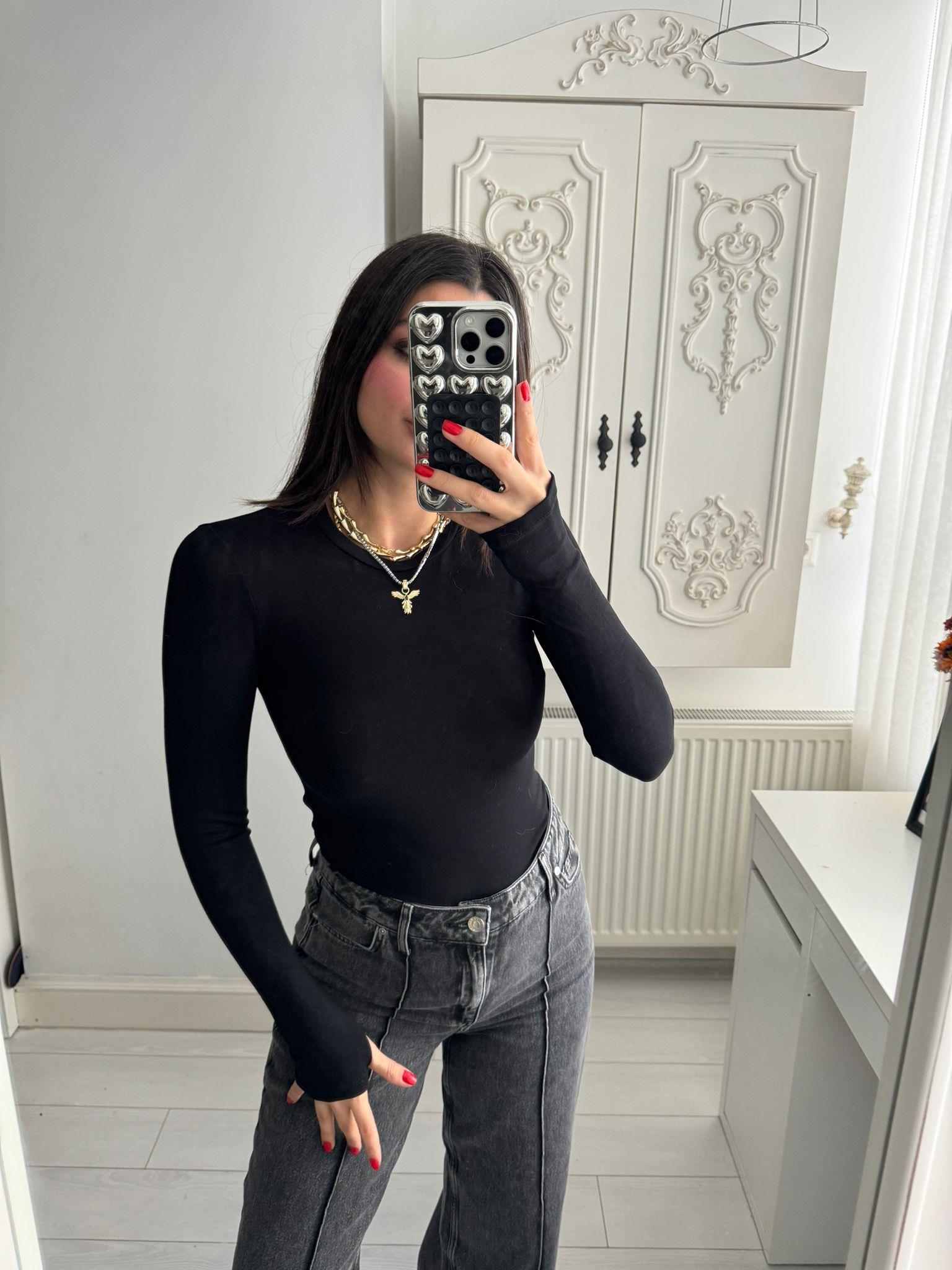 Siyah Basic Aura Bluz